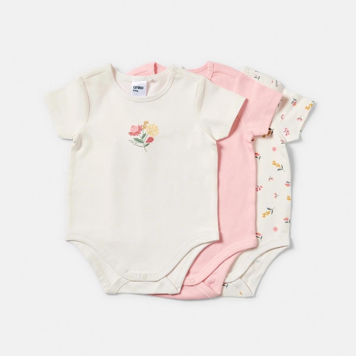 1 3 Pack Short Sleeve Print Bodysuits NATIVE FLORAL, 1 of 8