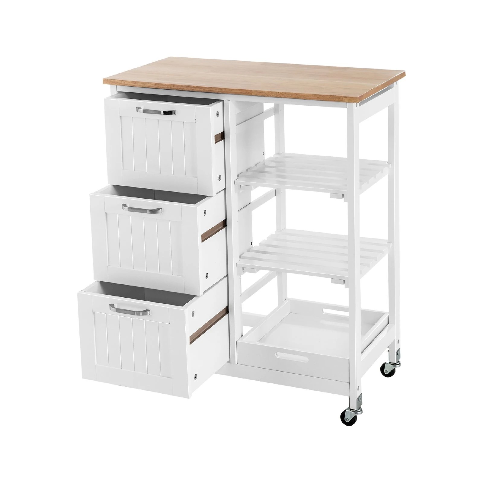 1 Costway Kitchen Island 3-Tier Trolley White, 1 of 5