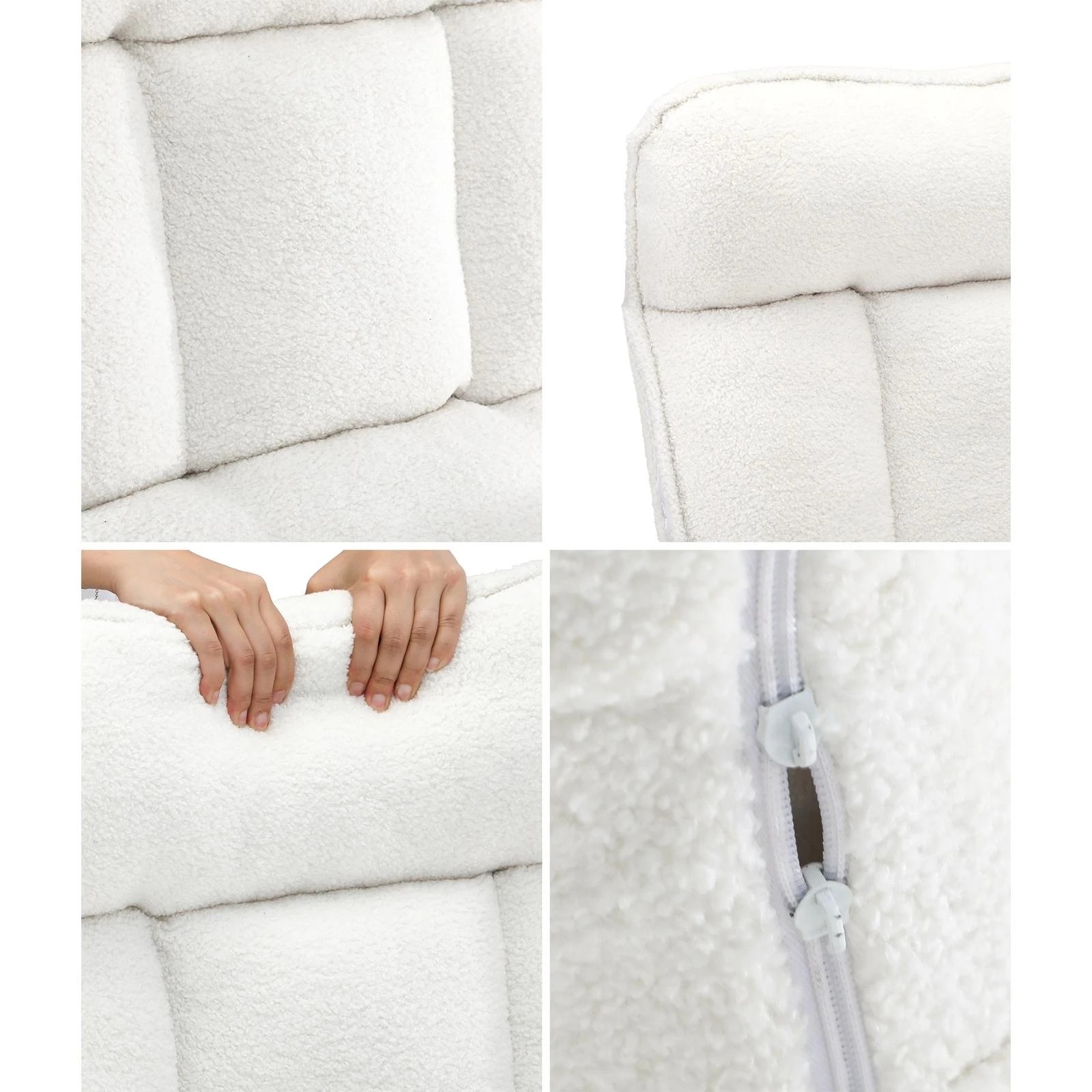 7 Oikiture 2X 360 Swivel Recliner Armchair Lounge Ottoman Chair With Stool Sherpa - White, 7 of 10