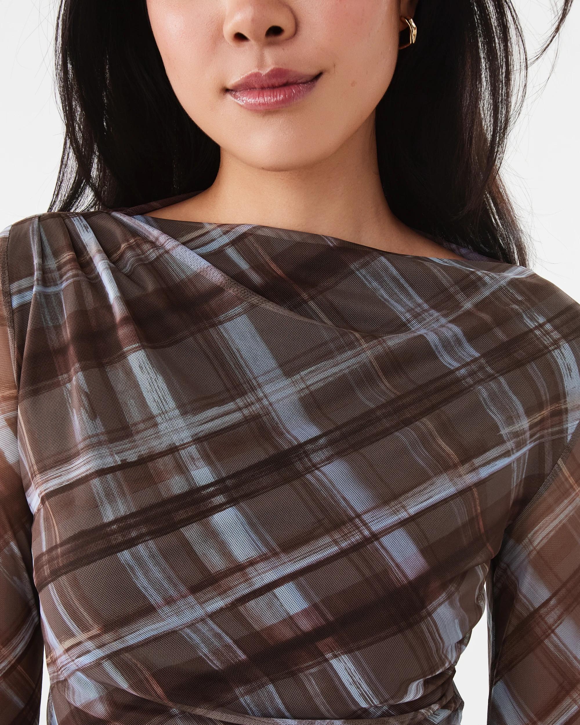 6 Long Sleeve Mesh Drape Top Choc Chk, 6 of 9