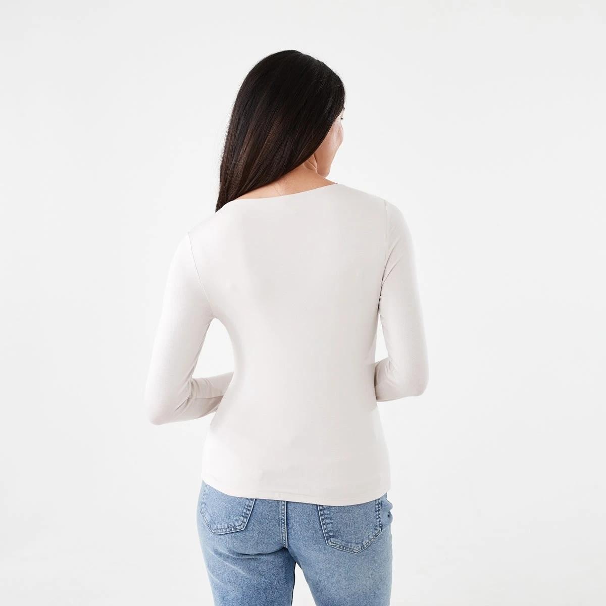 3 Long Sleeve Ruched Shoulder Top Nat Beige, 3 of 6