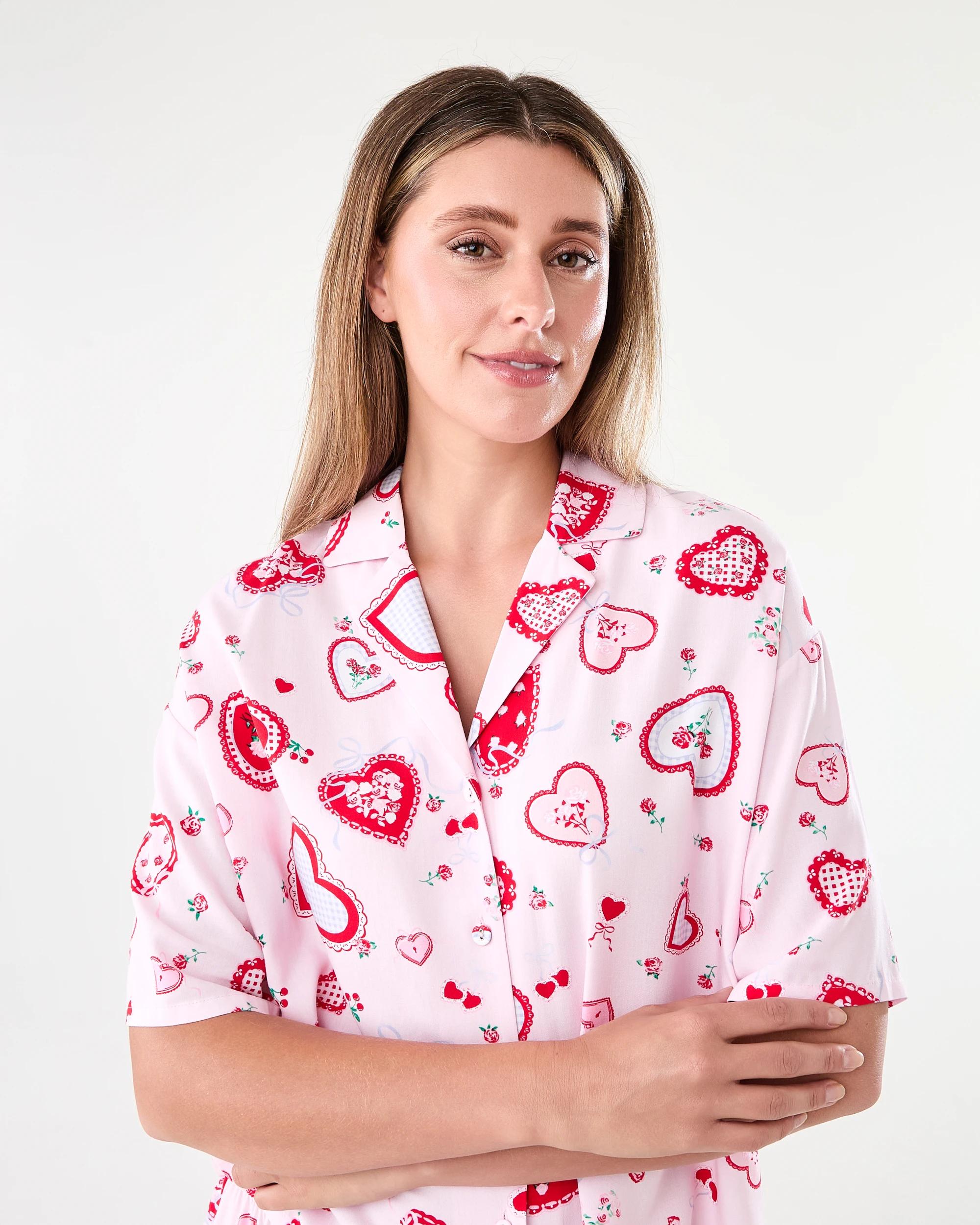 4 Viscose Woven Short Sleeve and Shorts Pyjama Set Val Heart, 4 of 8