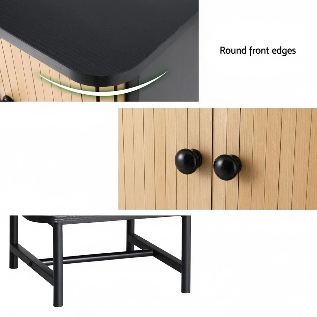 5 Artiss Bedside Table with Sliding Doors BORIS - Black, 5 of 6