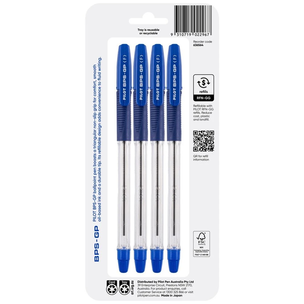 2 PILOT BPS-GP Ballpoint Pen Fine 0.7mm Blue 4 Pack, 2 of 8