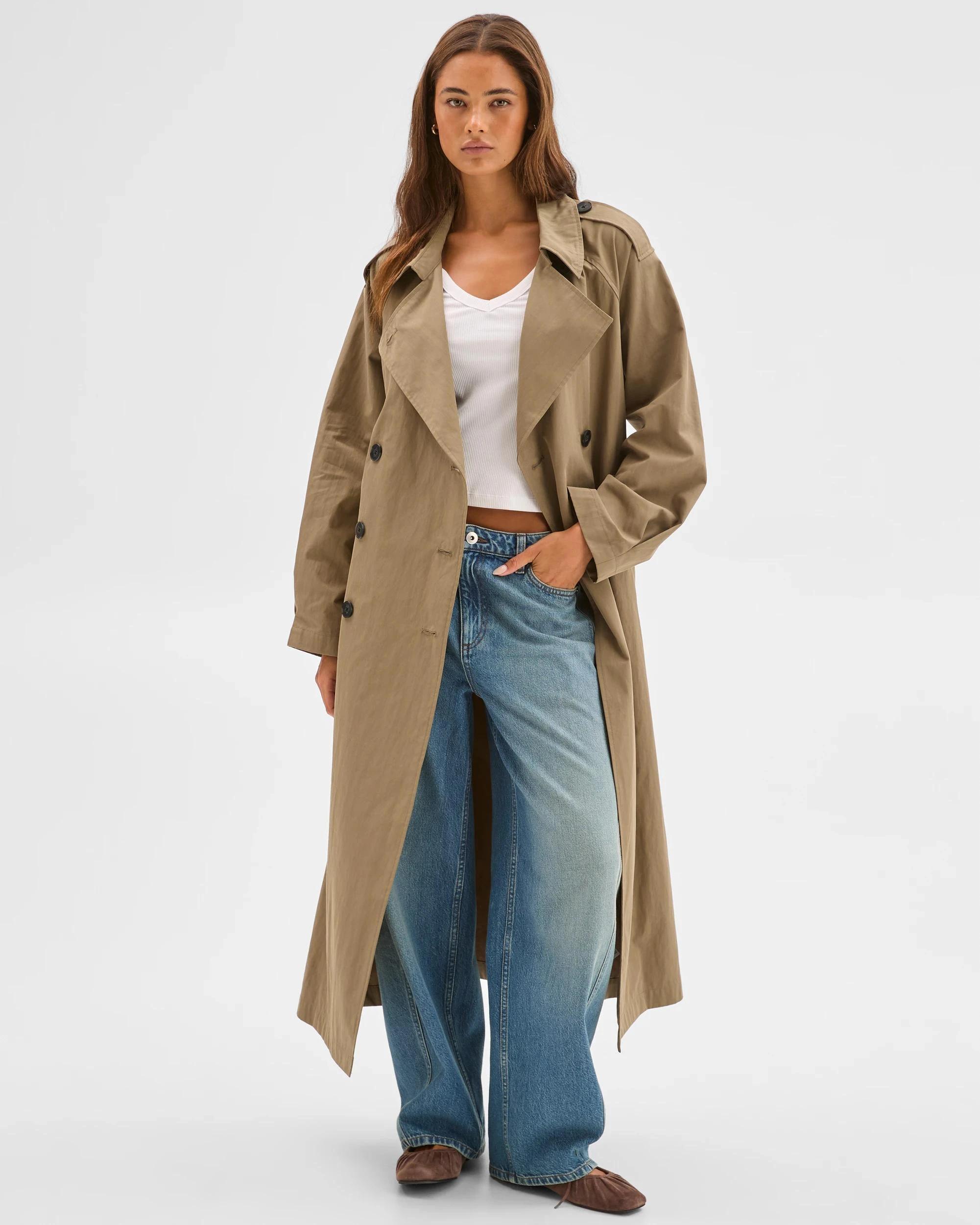 1 Lily Loves Australian Cotton Blend Statement Trench Coat KHAKI, 1 of 7