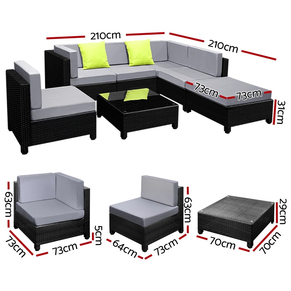 2 Gardeon 7-Piece Outdoor Sofa Set Wicker Couch Lounge Setting Seat Cover - Black, 2 of 7