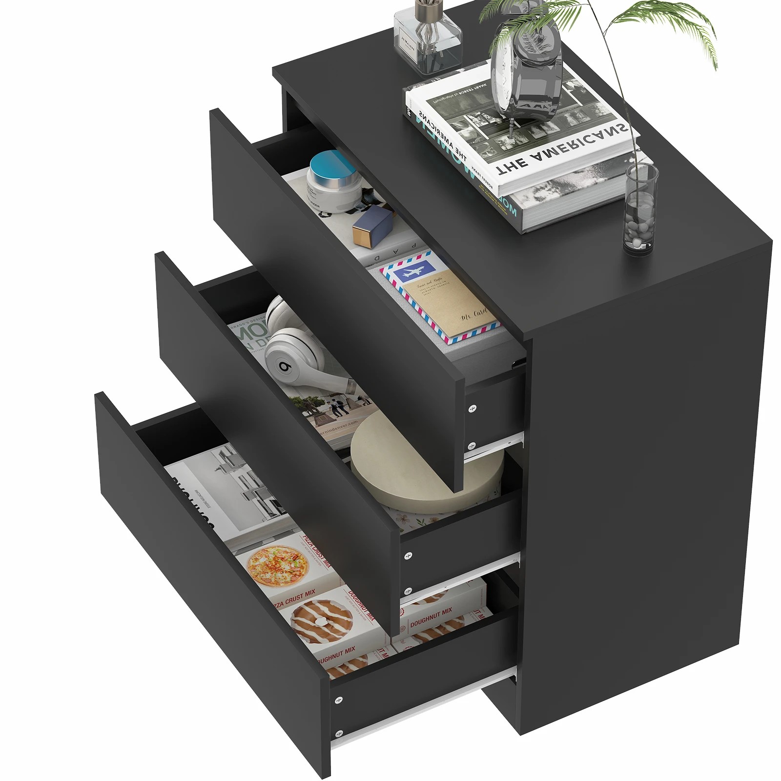 4 Advwin Set of 2 Bedside Table 77cm - Black, 4 of 10