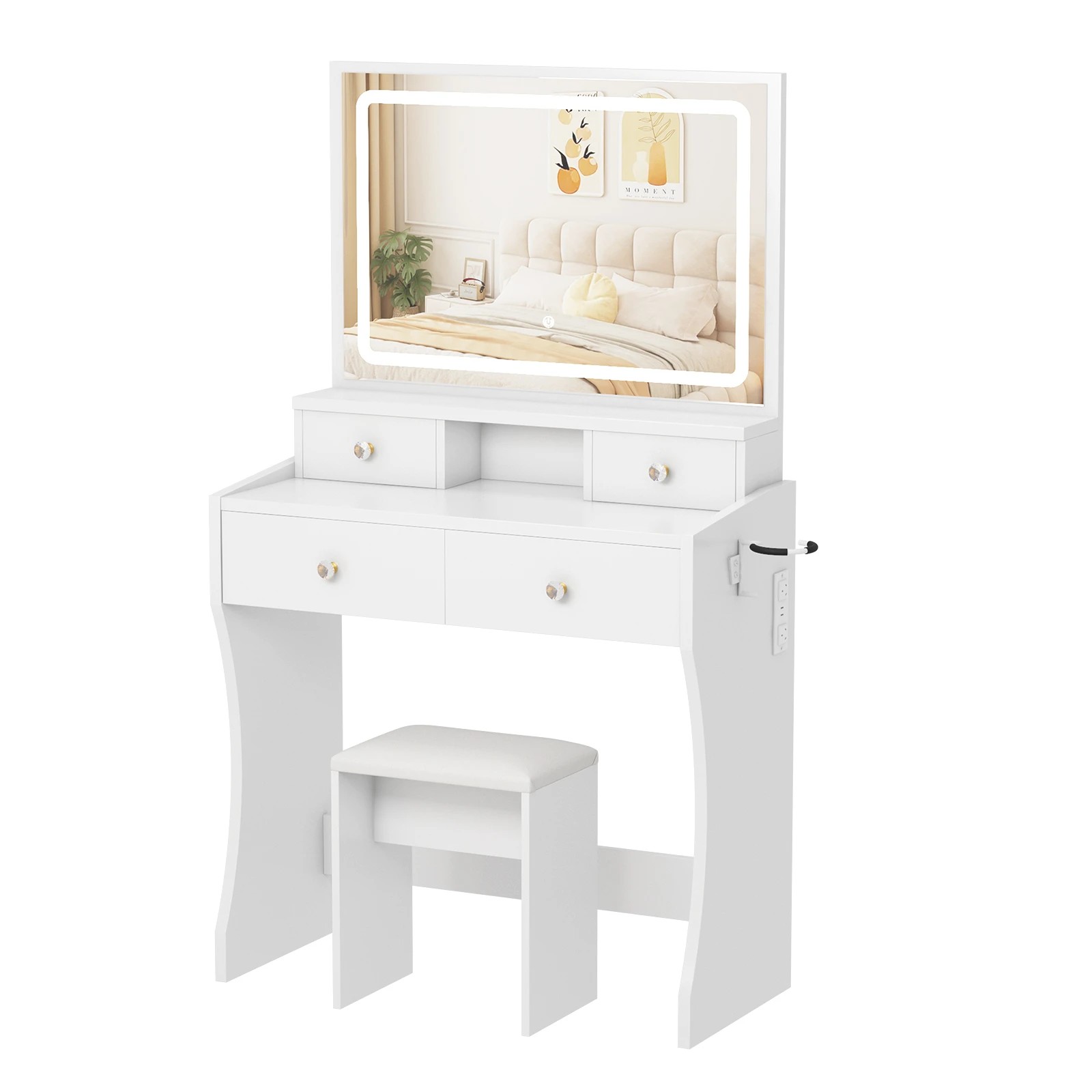 1 Advwin Makeup Vanity Desk with Mirror Charging Station and 4 Drawers - White, 1 of 10