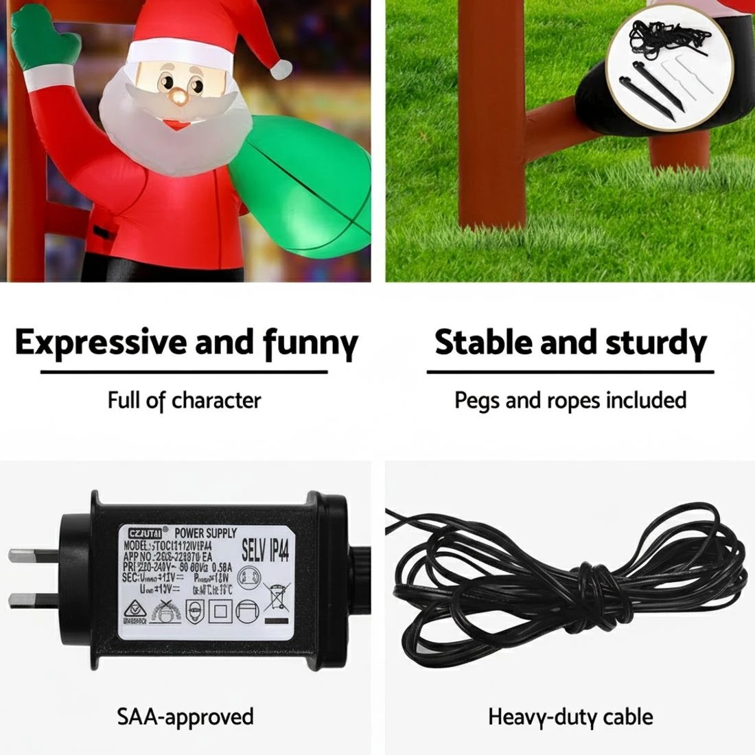 6 Jingle Jollys Christmas Inflatable Santa Climbing Ladder 2.45M Height LED Decorations Illuminated - Multi, 6 of 7