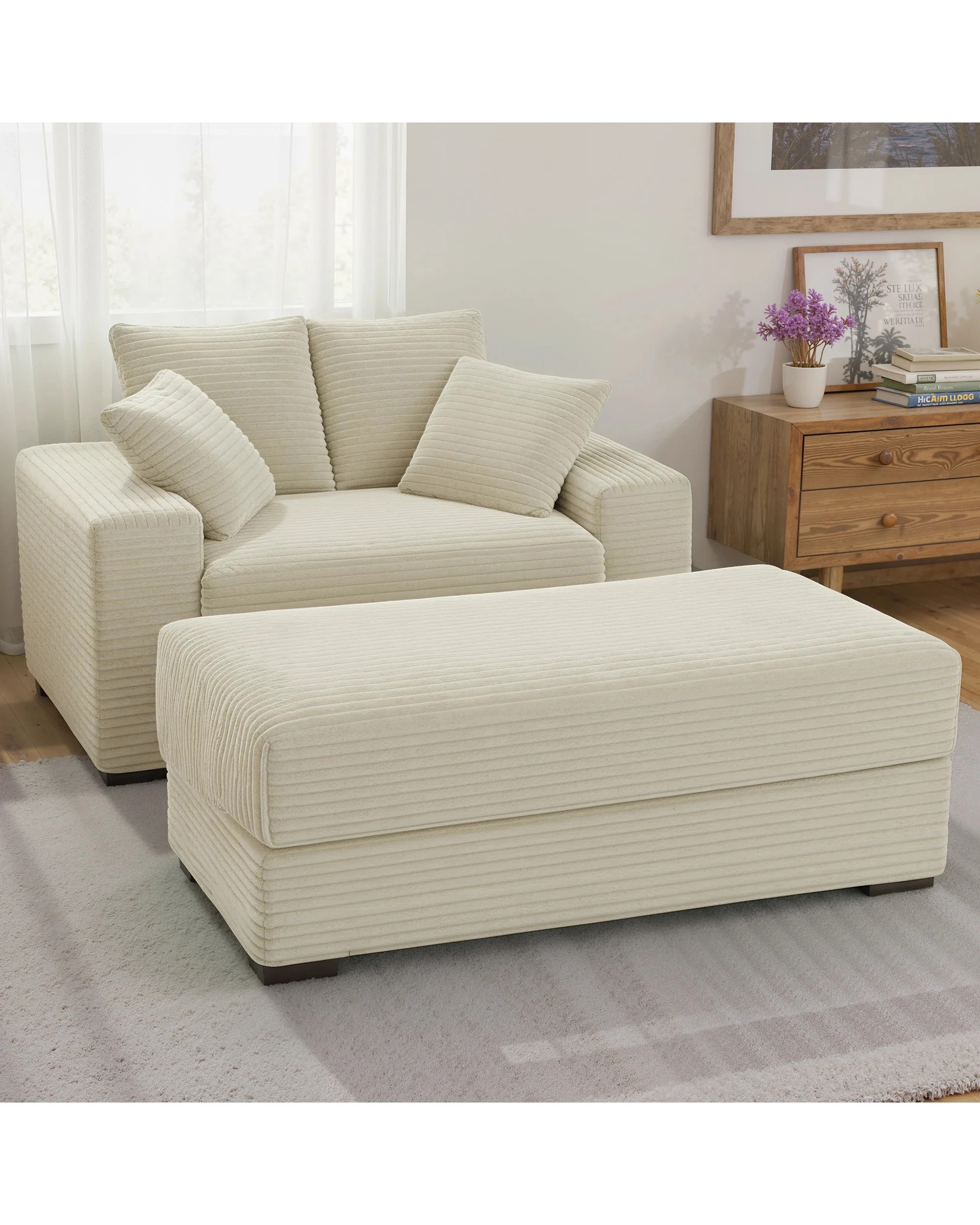 3 Advwin 148cm Chaise Lounge Chair w/ Storage Ottoman Corduroy Cloud Couch Oversized Sleeper Upholstered Sofa Bed, 3 of 9