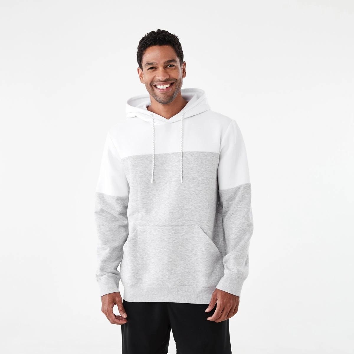 1 Active Mens Colour Block Fleece Hoodie Grey Marl, 1 of 6