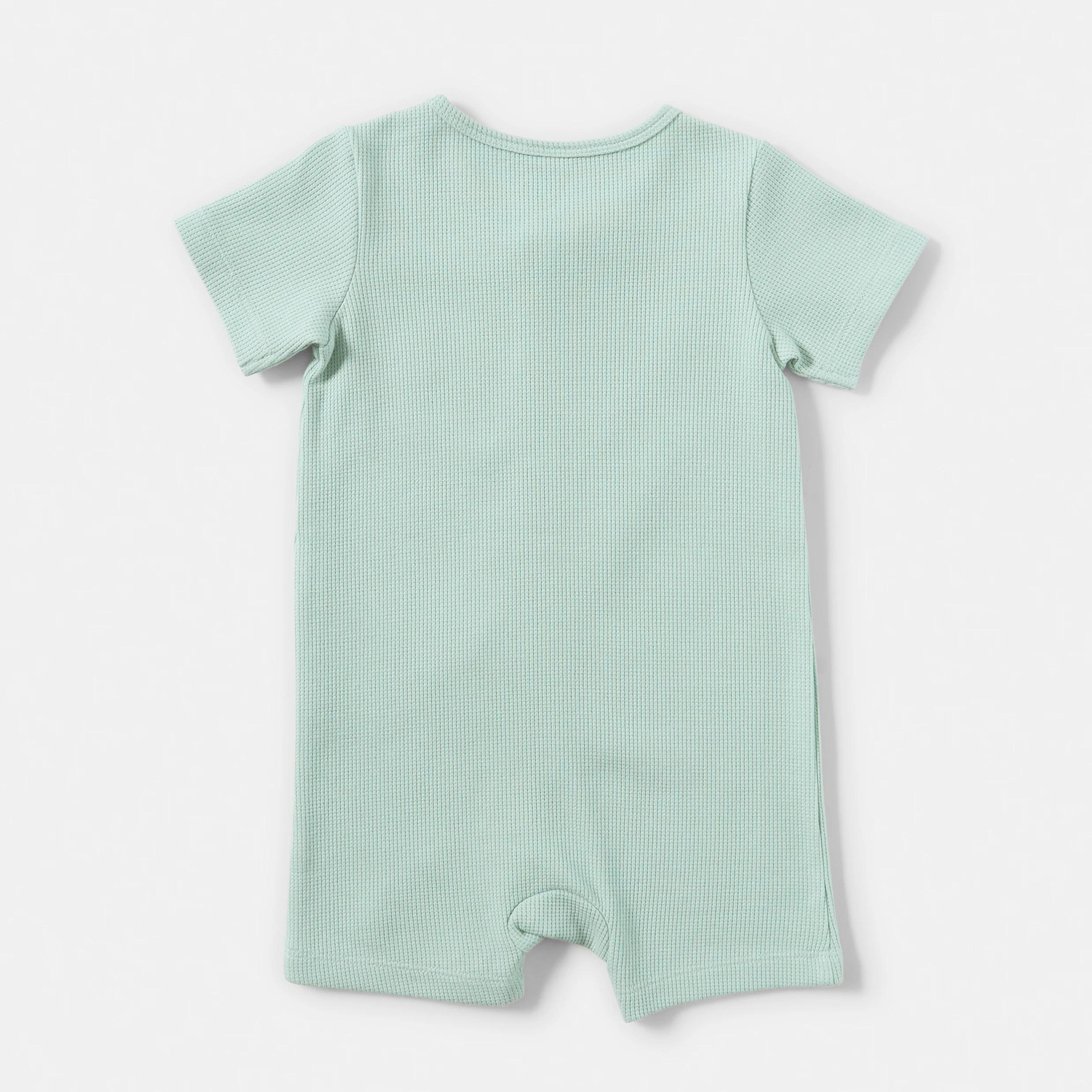 2 Short Sleeve Waffle Zip Romper GREEN SIMPLE DINO, 2 of 3