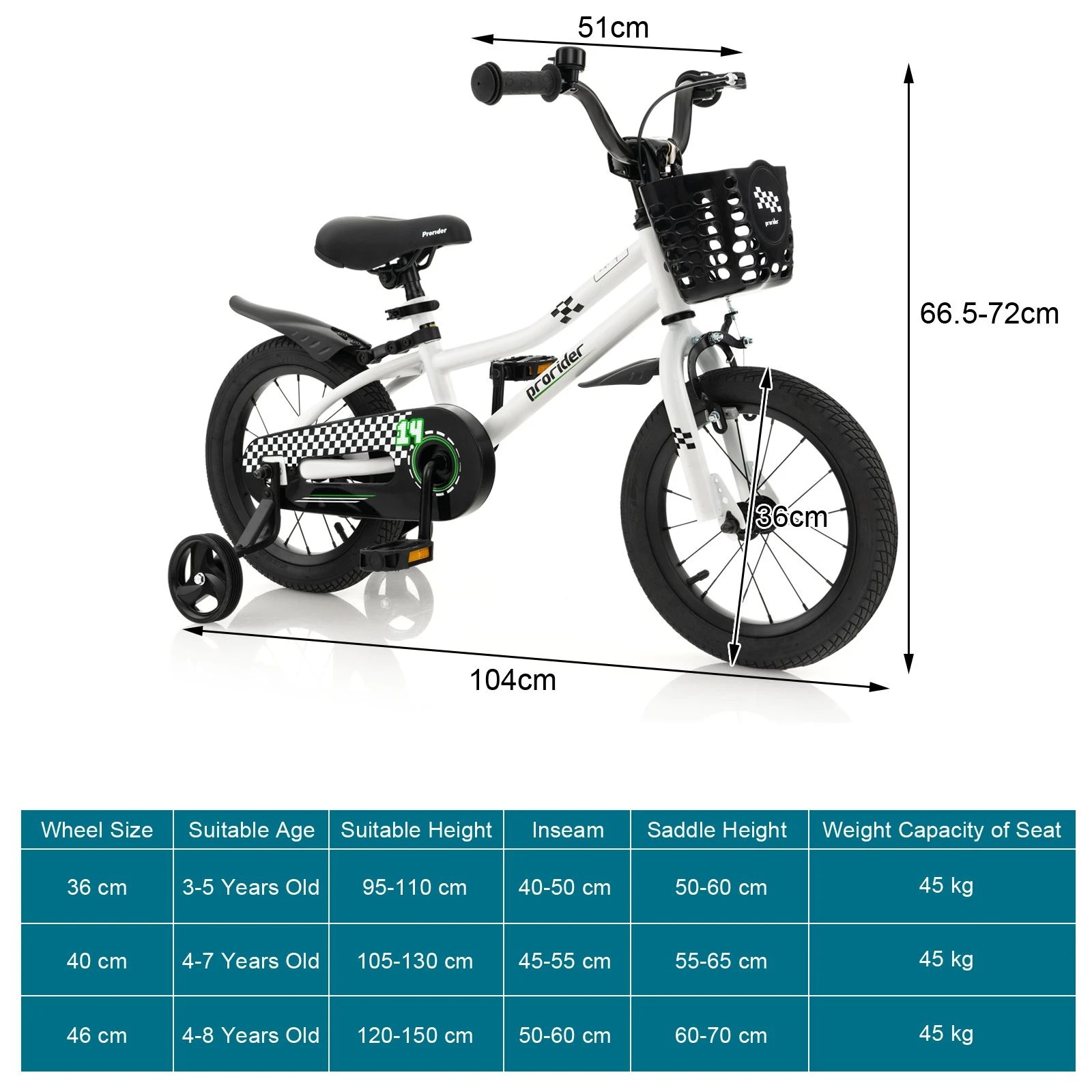 2 Costway 36cm Kids Bike Bicycle w/Training Wheels & Basket & Adjustable Handlebar Seat Beginner, 2 of 3