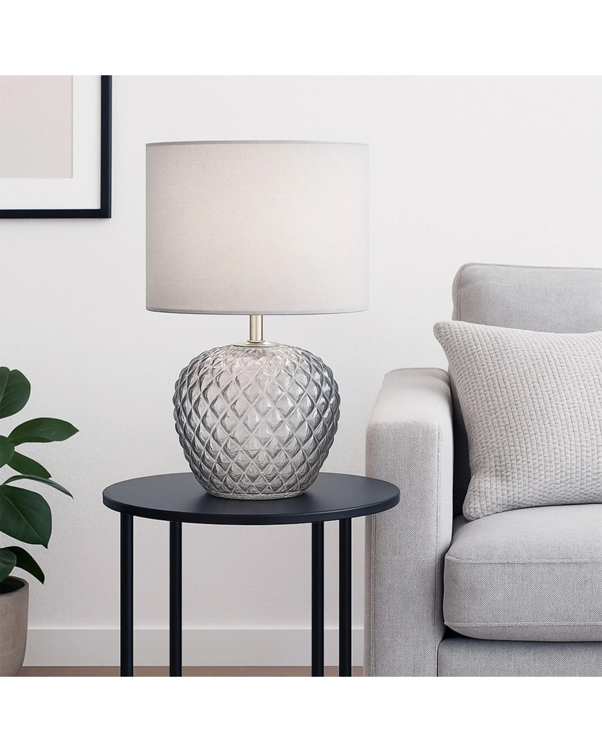 2 Urban Style Annie Table Lamp Embossed Glass Base Fabric Inline Switch - Grey, 2 of 4