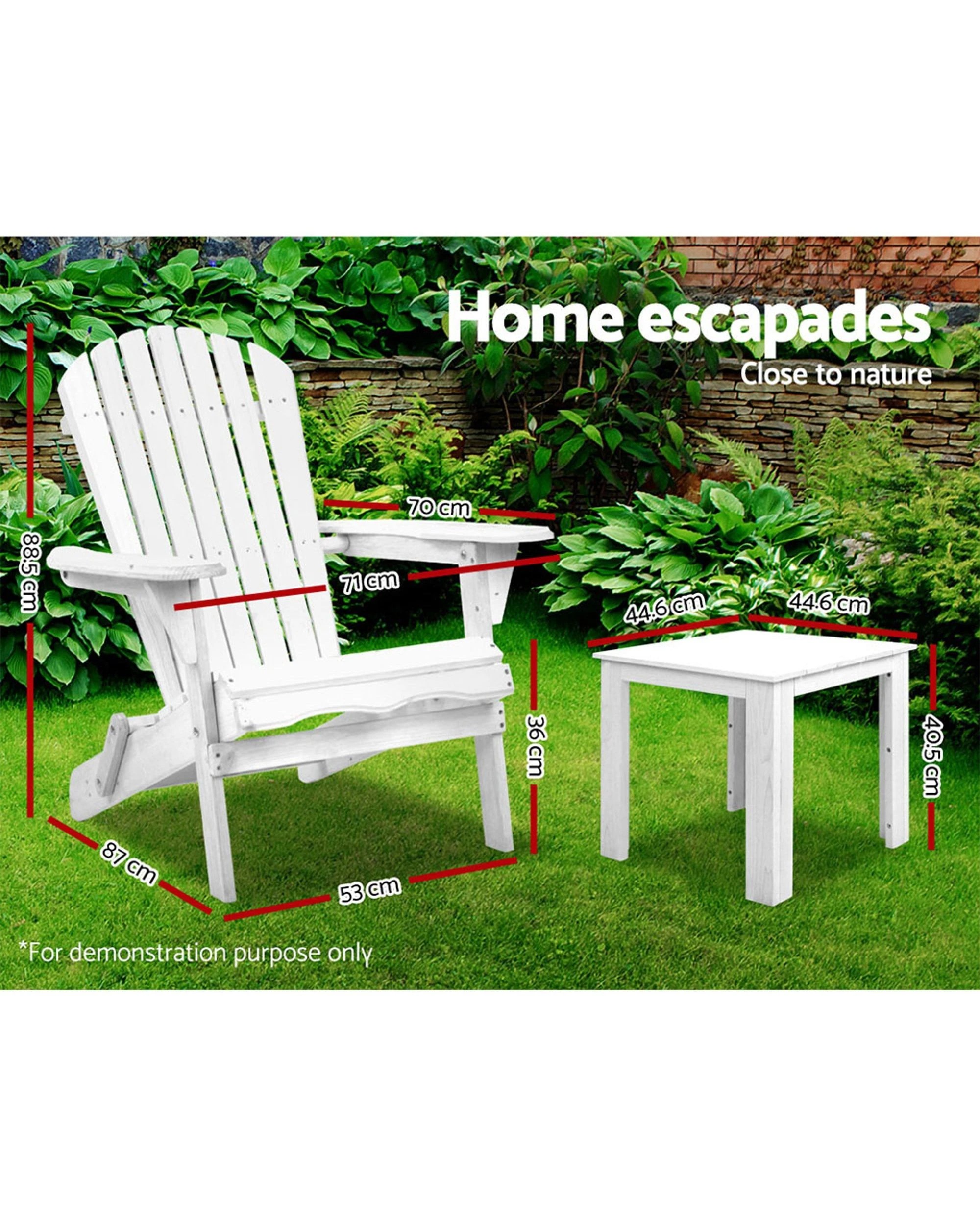 2 Gardeon 3pc Adirondack Outdoor Table And Chairs Wooden Foldable Beach Chair
 - White, 2 of 3