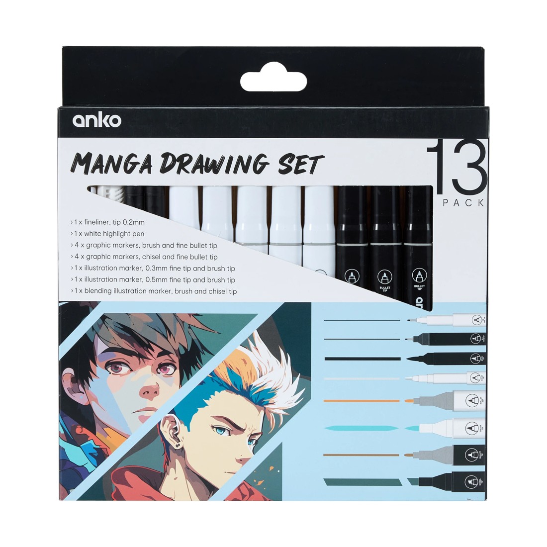 1 13 Pack Manga Drawing Set - Blue, 1 of 7