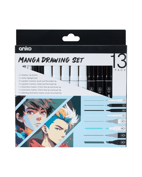 13 Pack Manga Drawing Set - Blue
