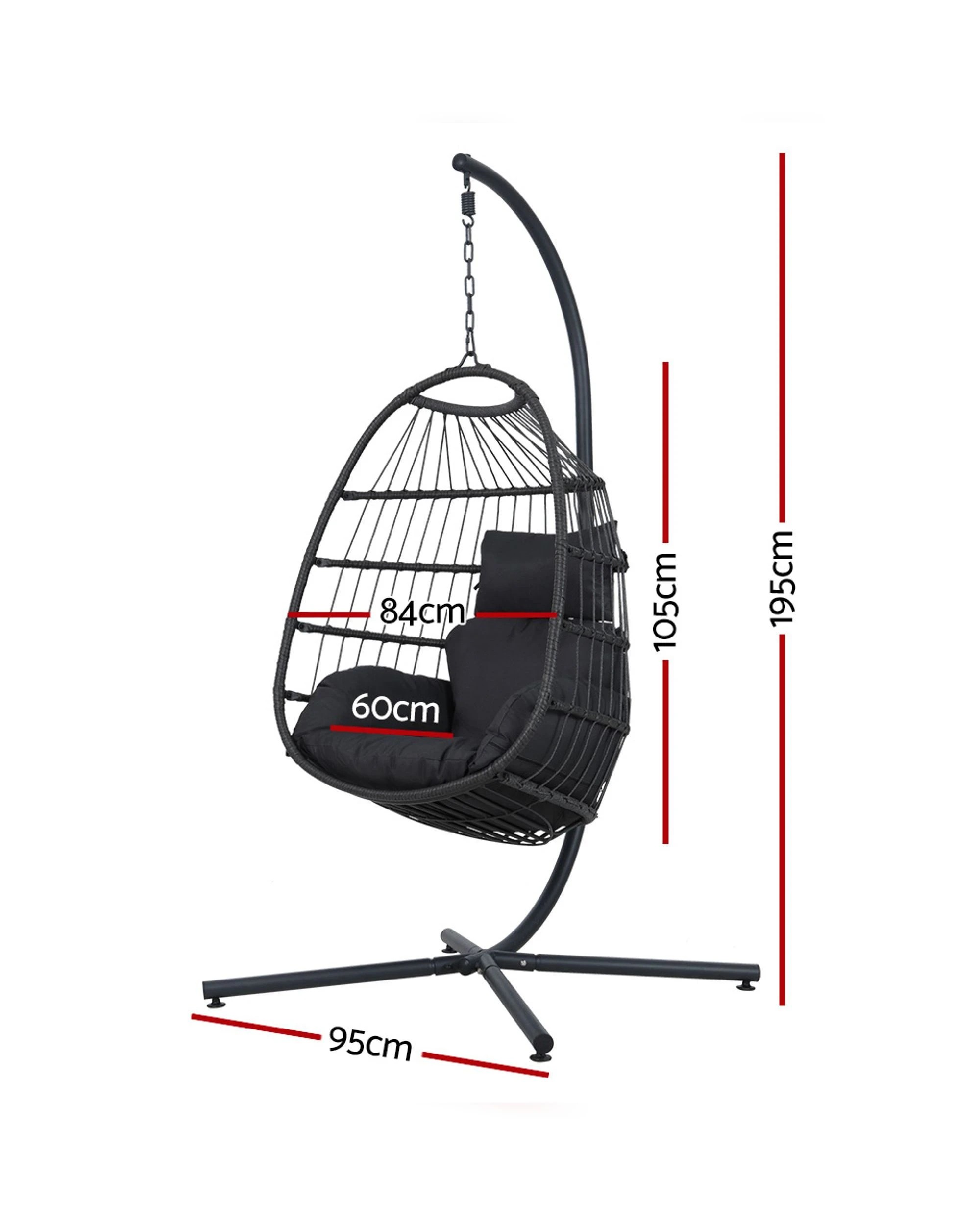 2 Gardeon Outdoor Egg Swing Chair Wicker Rope Furniture Pod Stand Foldable - Grey, 2 of 4