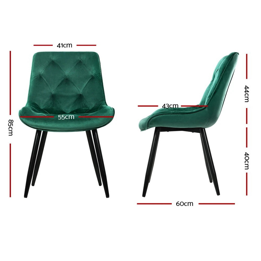 2 Artiss Dining Chairs Set of 2 Velvet Diamond Tufted Green - Green, 2 of 5