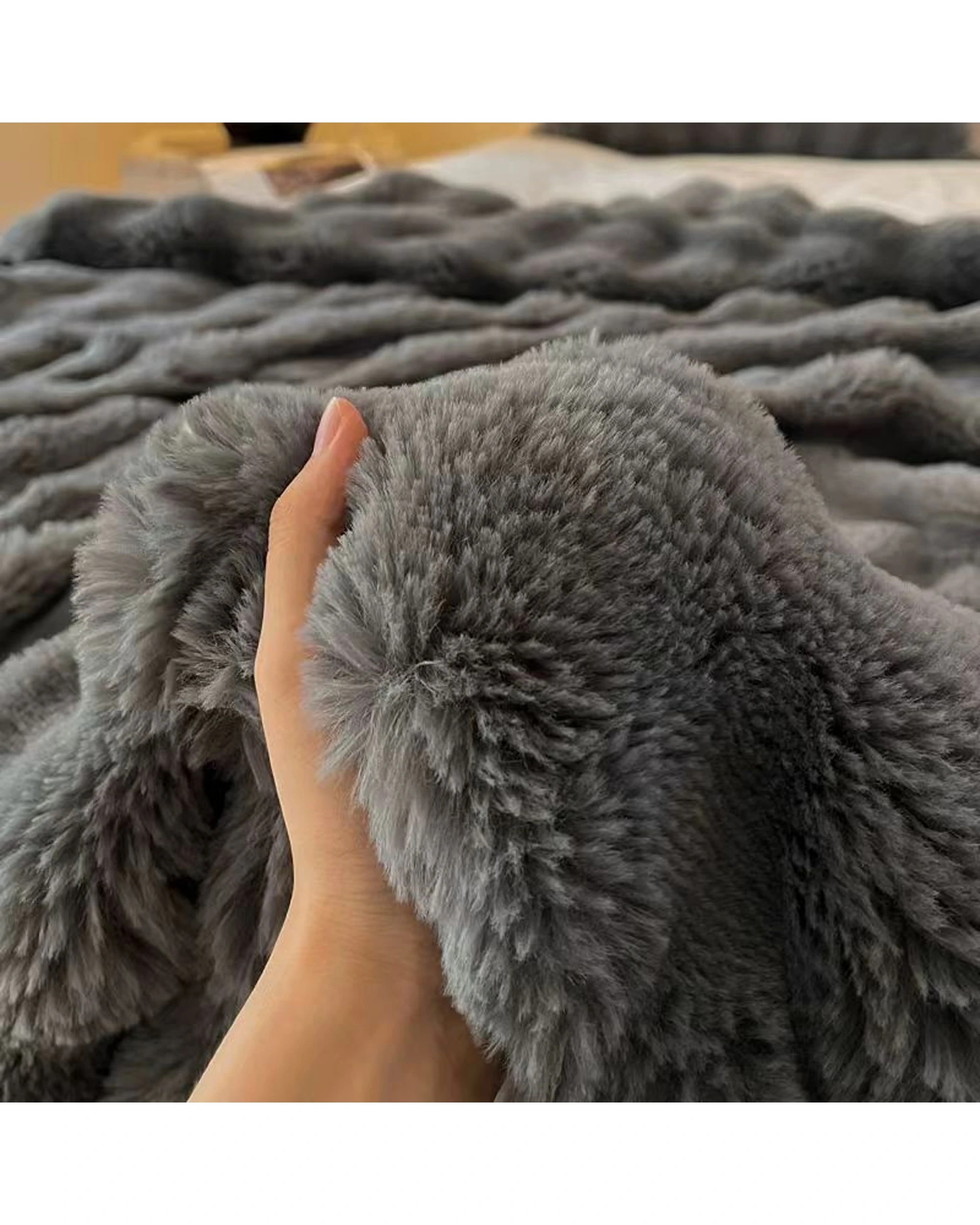 4 Cotton More Faux Fur Winter Blanket Throw 160x200cm Dark - Grey, 4 of 5
