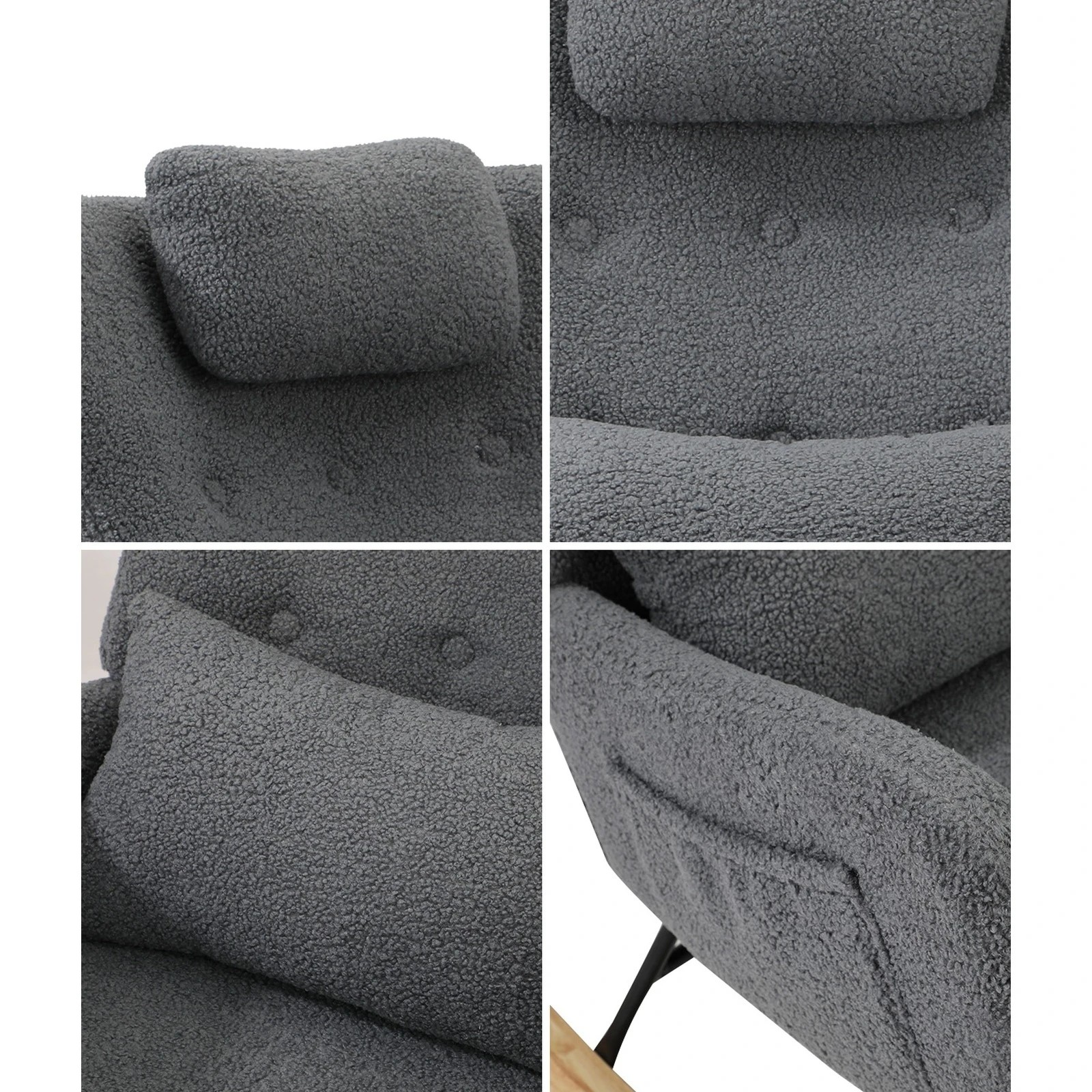 5 Oikiture 2x Rocking Chair Nursing Armchair Sherpa Chairs With 2 Pillow - Grey, 5 of 10