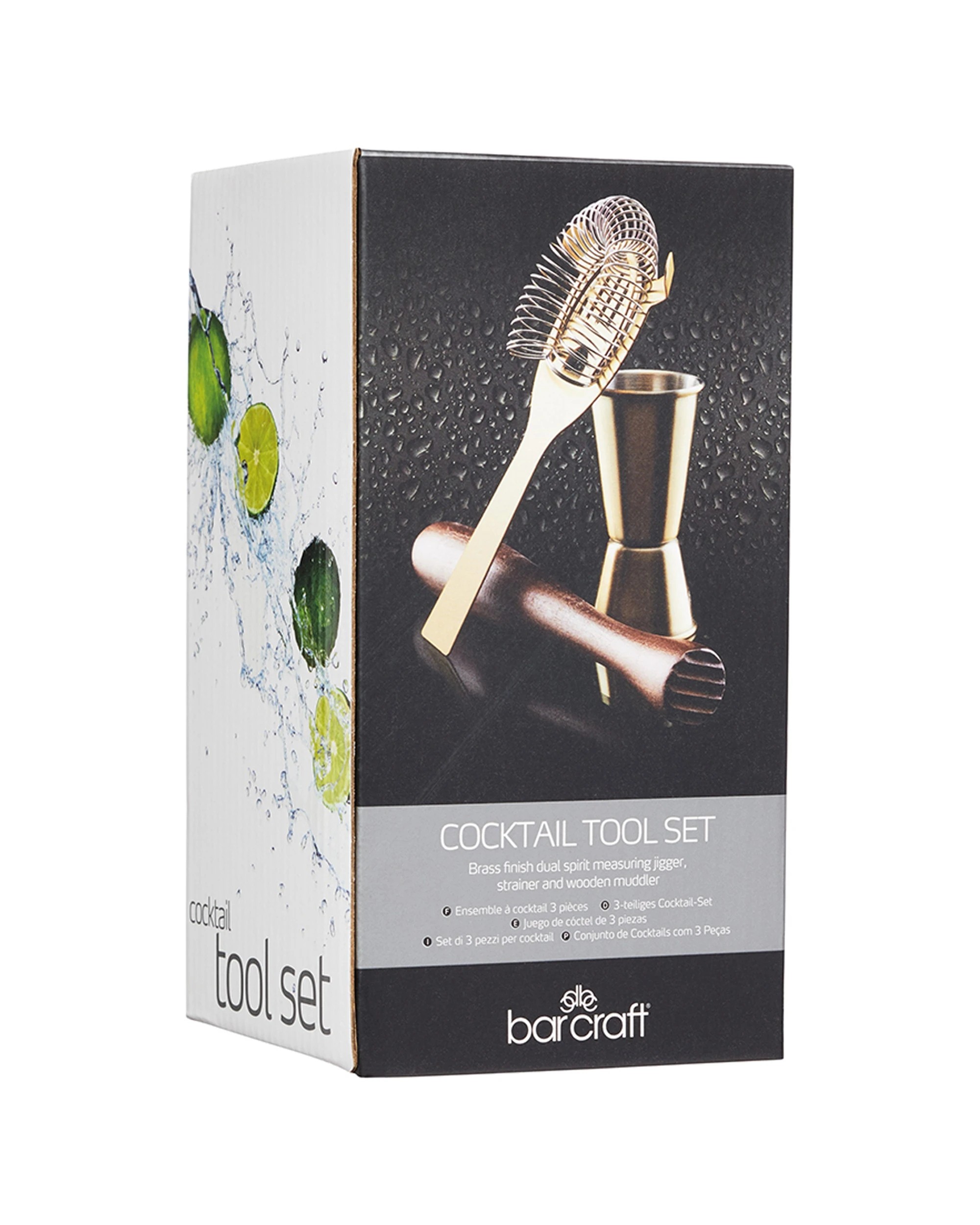 3 BarCraft 2PK Cocktail Set Jigger Strainer Wooden Muddler - Gold, 3 of 3