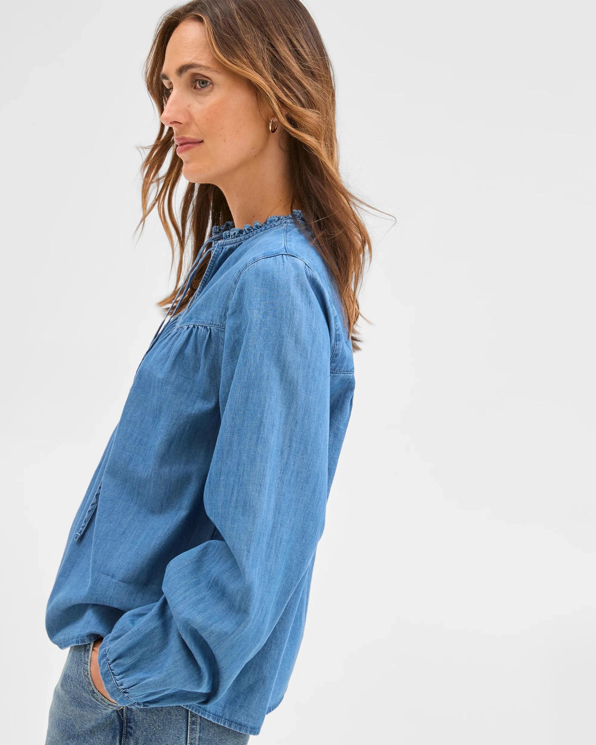 6 Target Woman Long Sleeve Chambray Frill Blouse MID CHAMBRAY, 6 of 7
