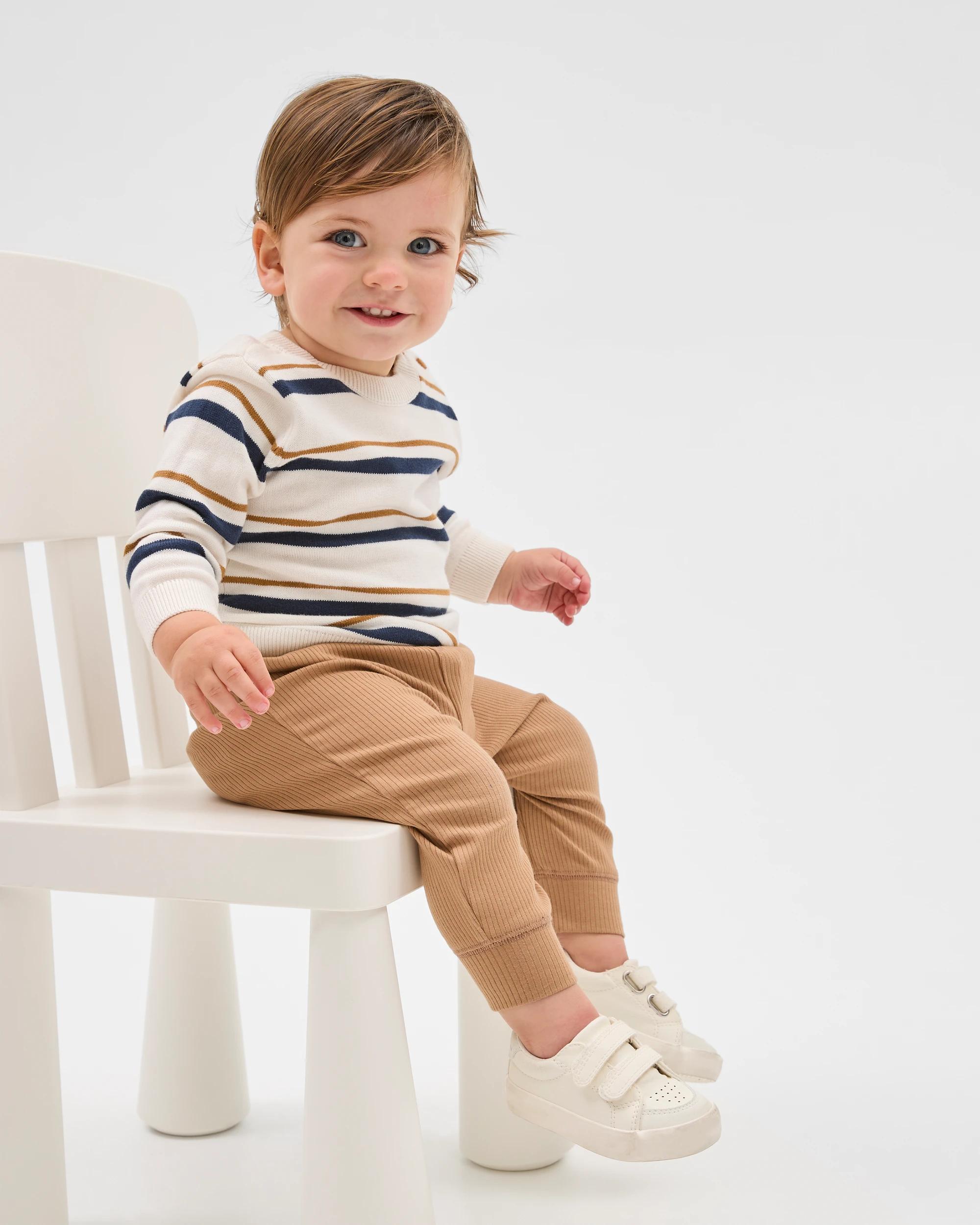 1 Target Baby Baby Organic Cotton Lightweight Knit Jumper BROWN NAVY, 1 of 4