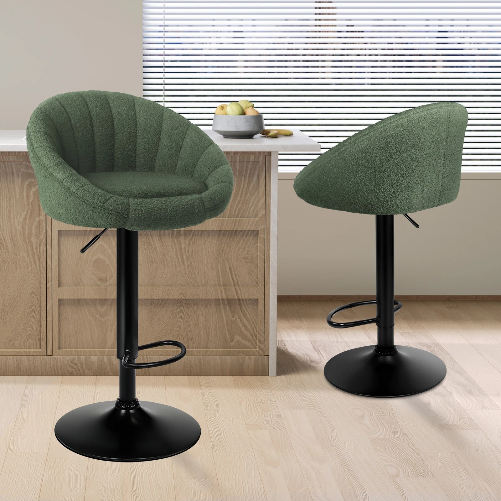 9 Alfordson 2x Bar Stools Gas Lift Sherpa Bar Chairs Kitchen Swivel Susan - Green, 9 of 10