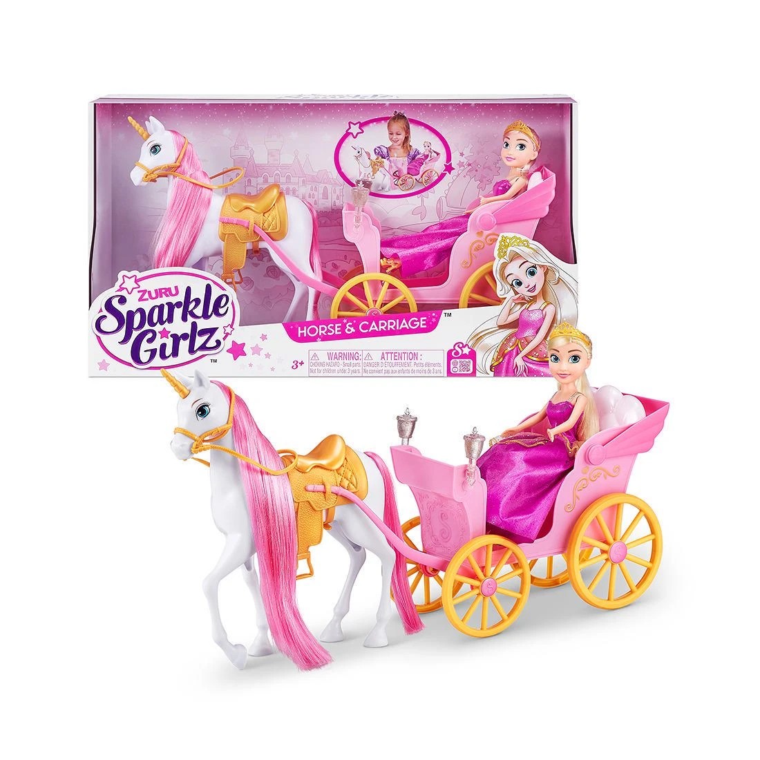 1 Sparkle Girlz Unicorn and Princess Doll with Carriage Set by ZURU - Pink, 1 of 10