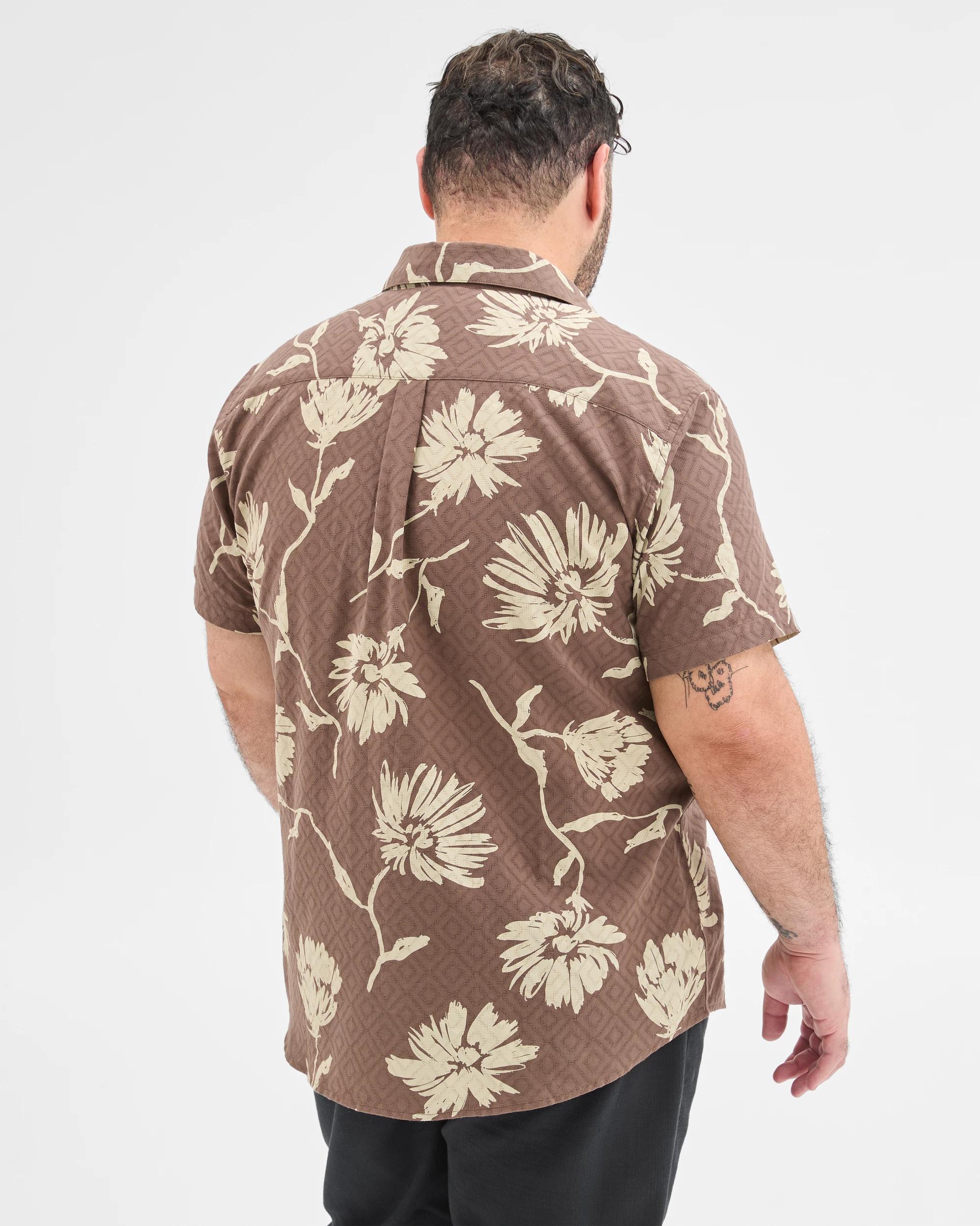 4 Target Man Plus Size Australian Cotton Floral Print Shirt BROWN, 4 of 7