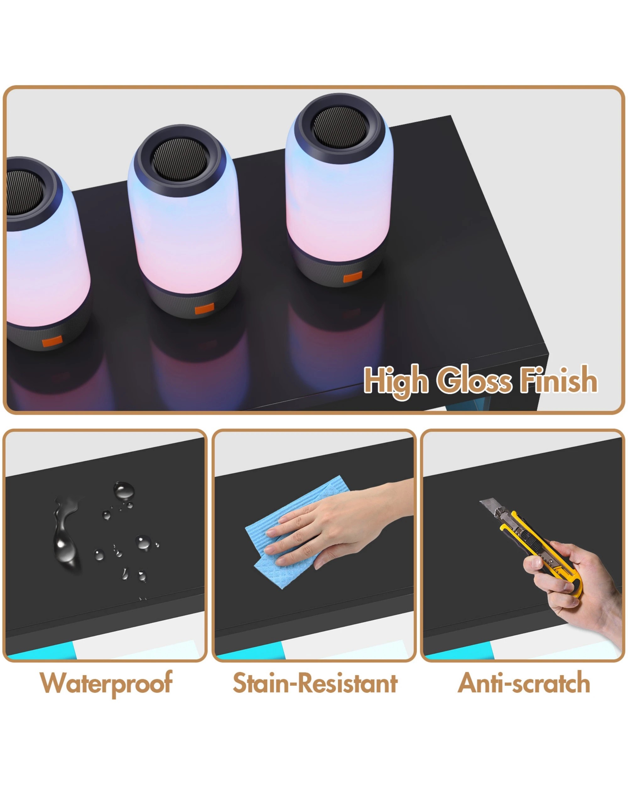 6 Advwin Tv Cabinet 160cm Rgb Led Entertainment Unit Stand Uv Gloss Modern Media Console Black, 6 of 8