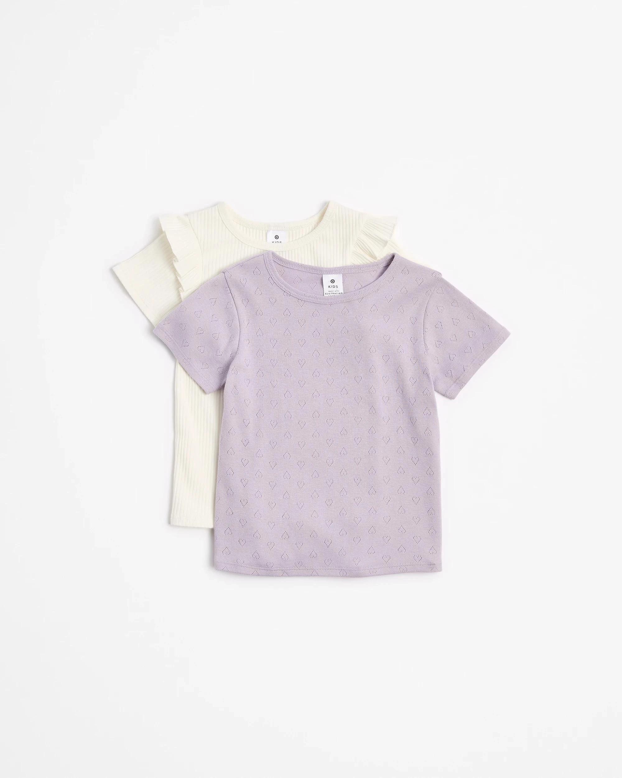 1 Target Australian Cotton Pointelle and Rib T-shirts 2 Pack PURPLE HEART/WHITE, 1 of 6