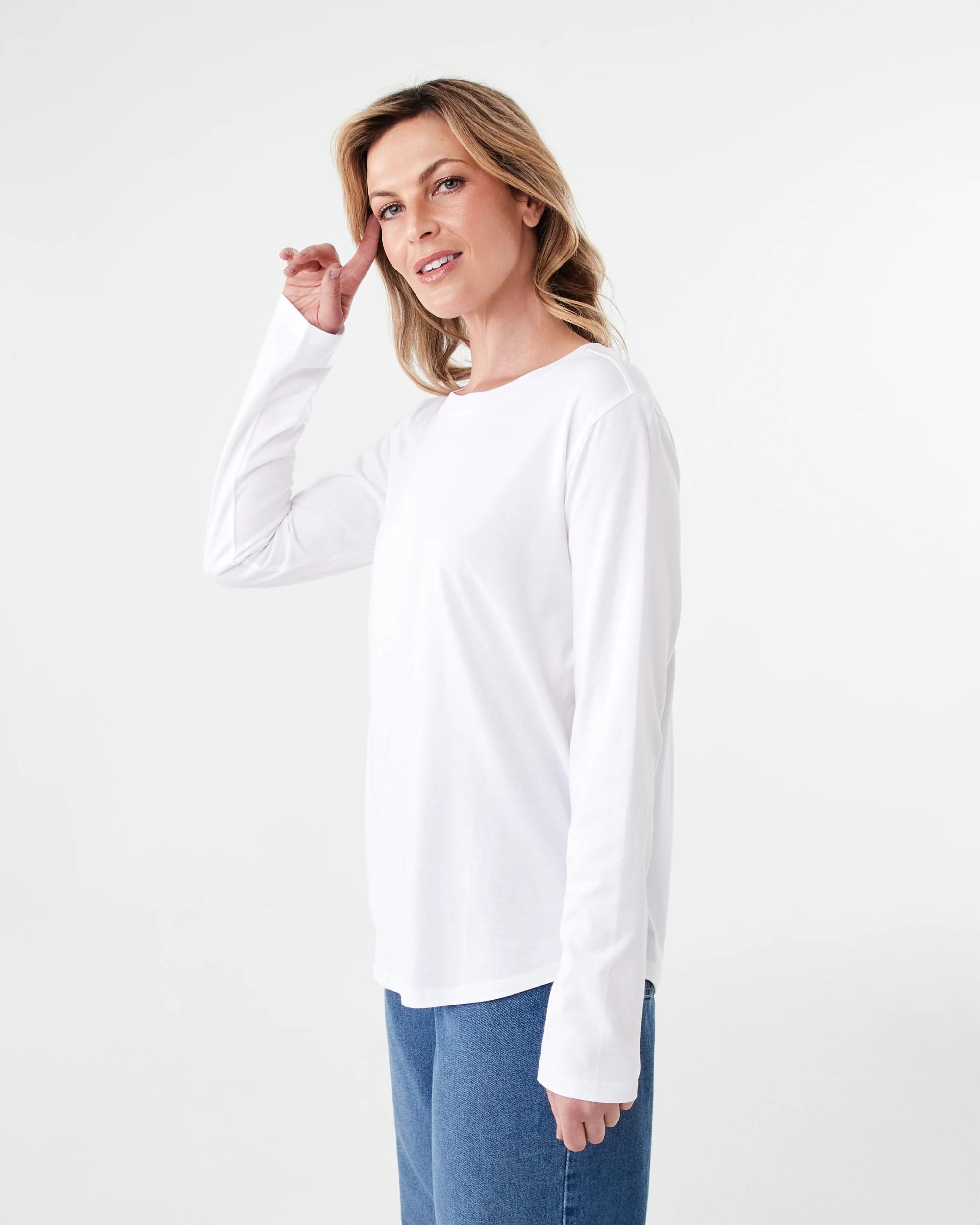 2 Long Sleeve Cotton Modal T-shirt White, 2 of 6