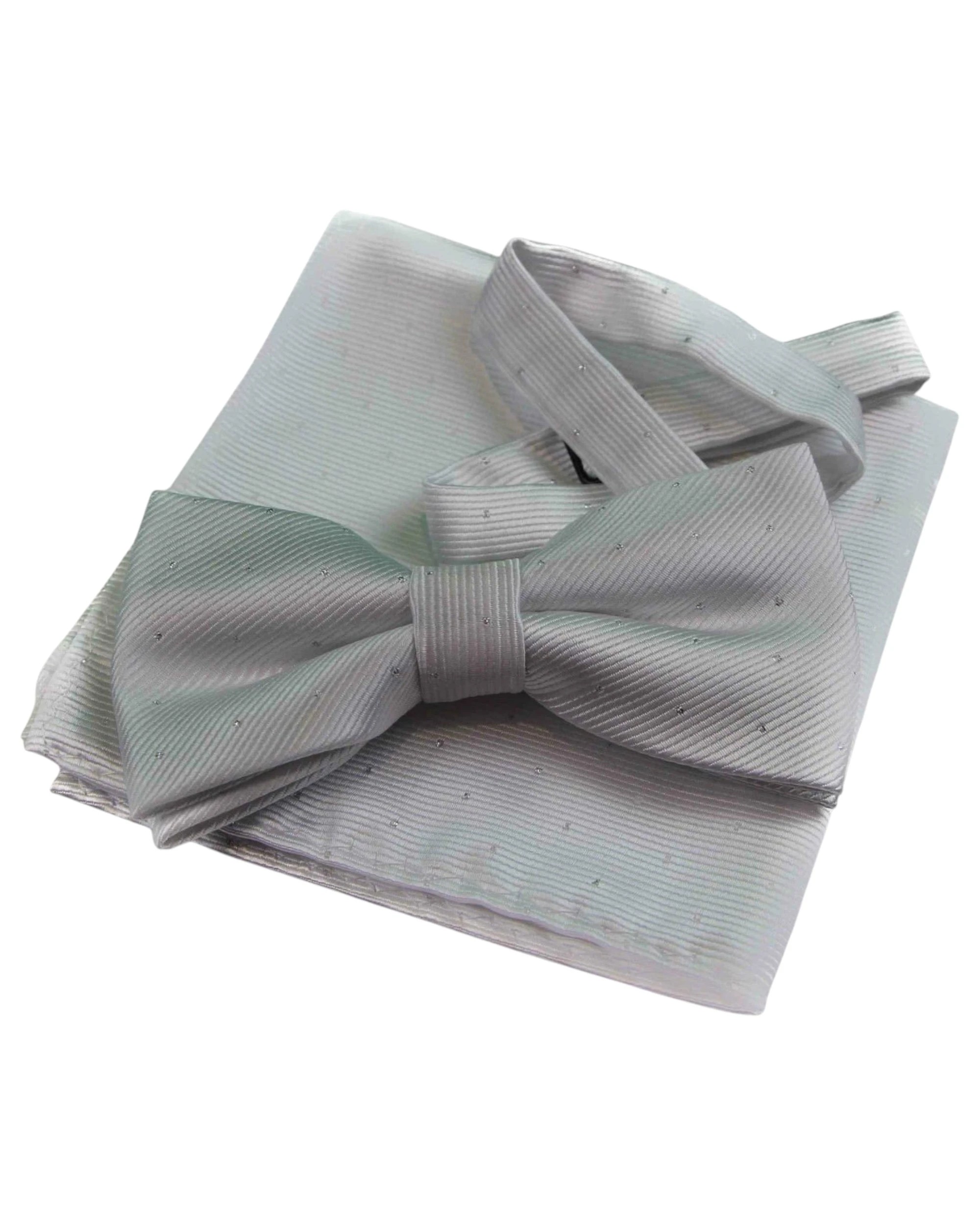 1 Zasel Mens White With Silver Stars Matching Bow Tie & Pocket Square Set - White, 1 of 4