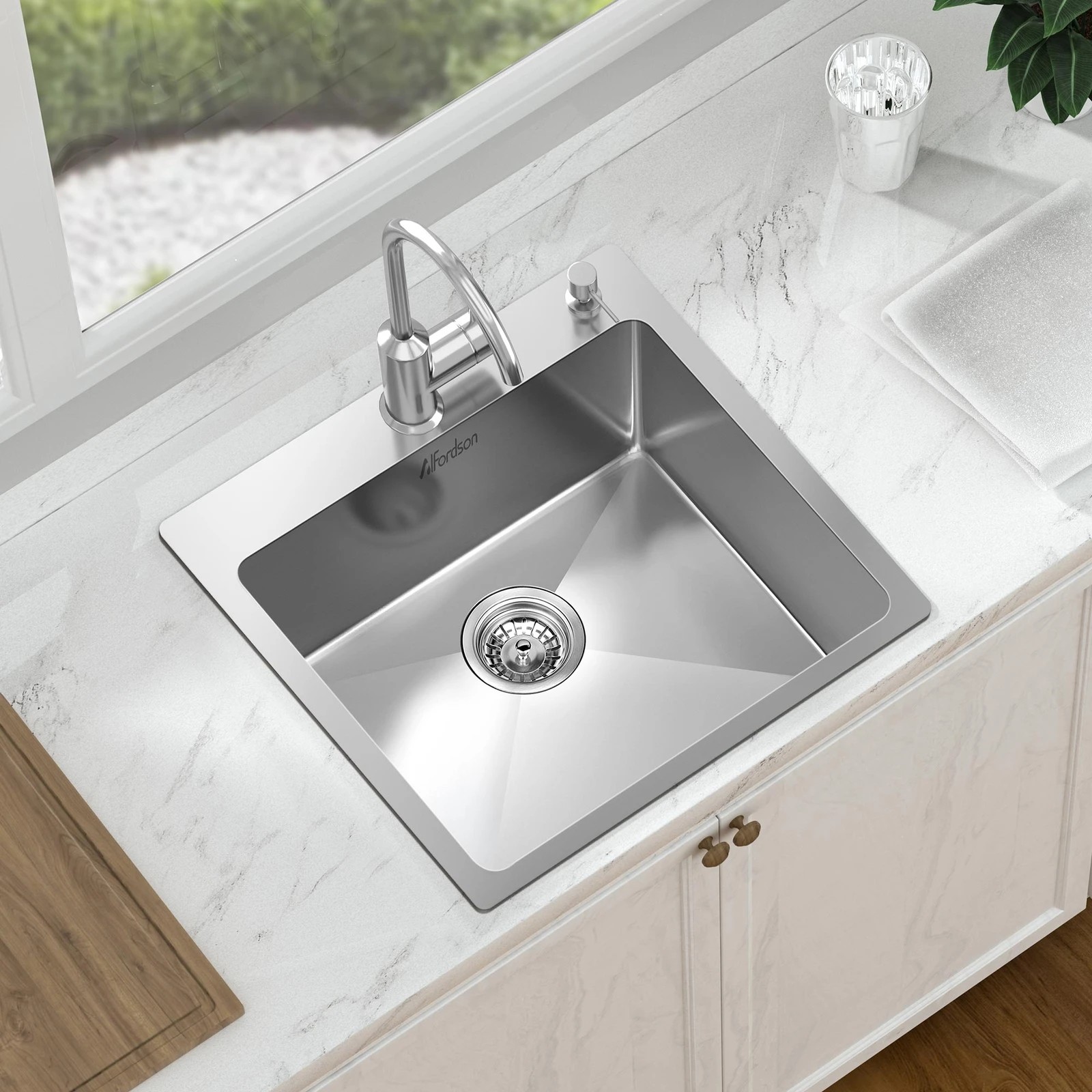 3 Alfordson Kitchen Sink 53x50cm Stainless Steel Basin Single Bowl - Silver, 3 of 8