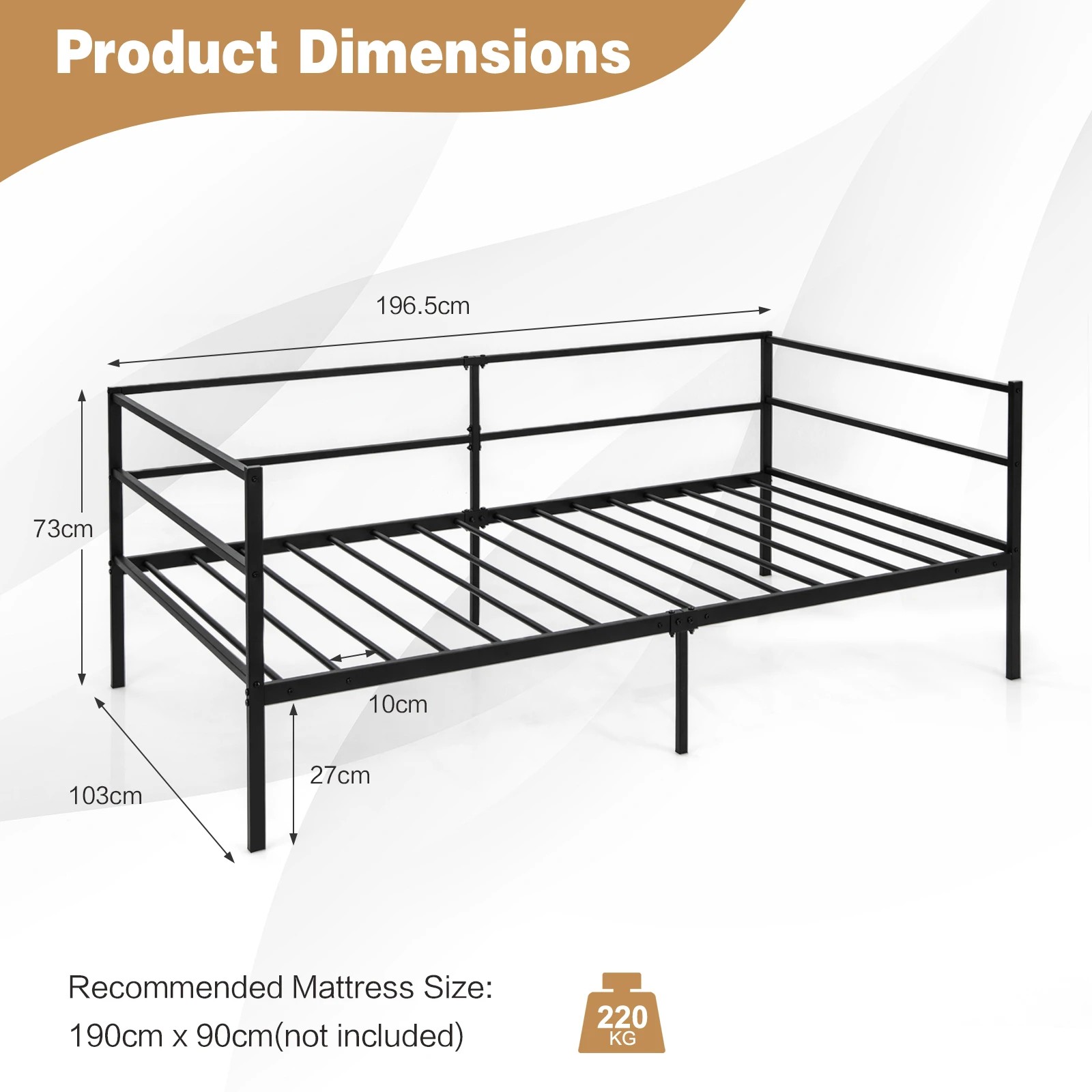 4 Costway Single Size Daybed Frame Metal Sofa Bed Base Mattress Foundation, 4 of 8