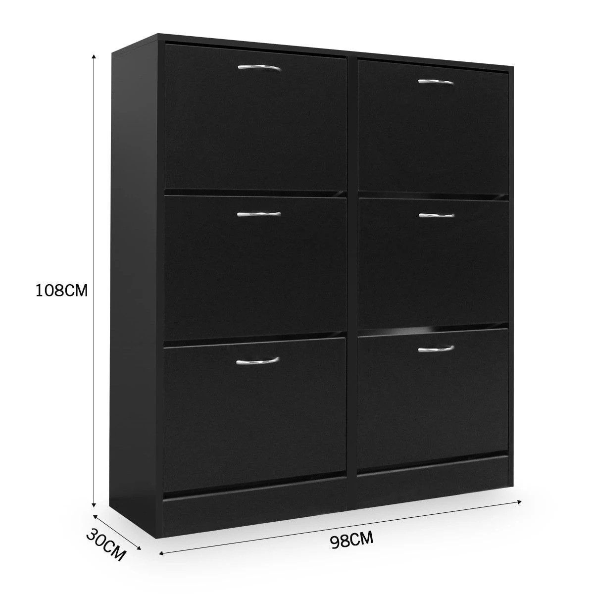 3 Ausway Wood Shoe Cabinet 54 Pairs Shoe Rack Black with 6 Compartments, 3 of 5