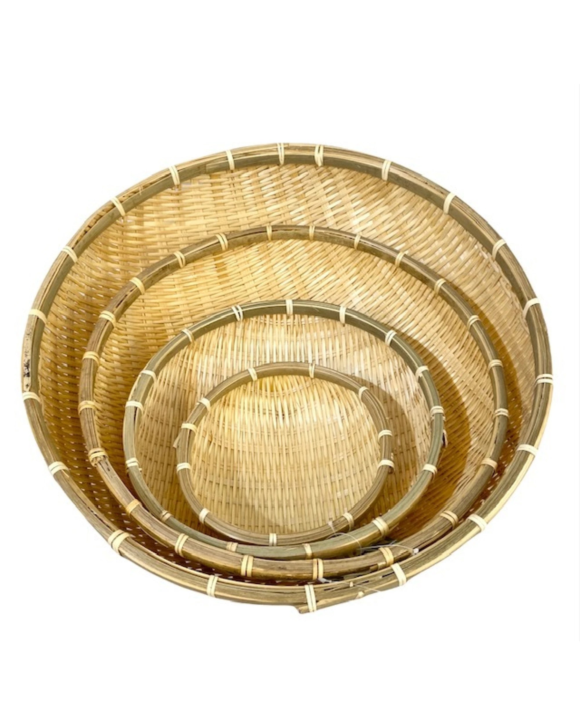 4 Br Home Round Bamboo Bowl Basket Serving Dishware Natural Wood - Set Of 4, 4 of 4