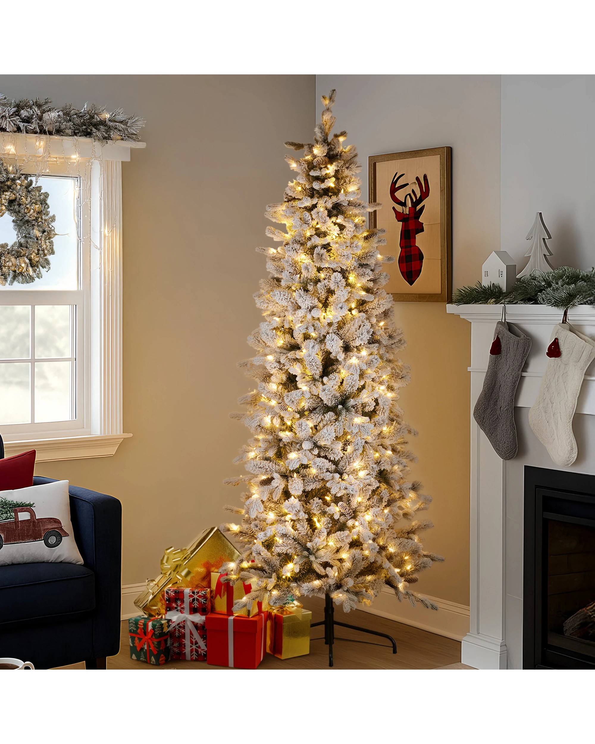 5 Christabelle Snowy Dorchester Pencil 2.3m 7.5ft Christmas Tree Pine Cone LED, 5 of 6