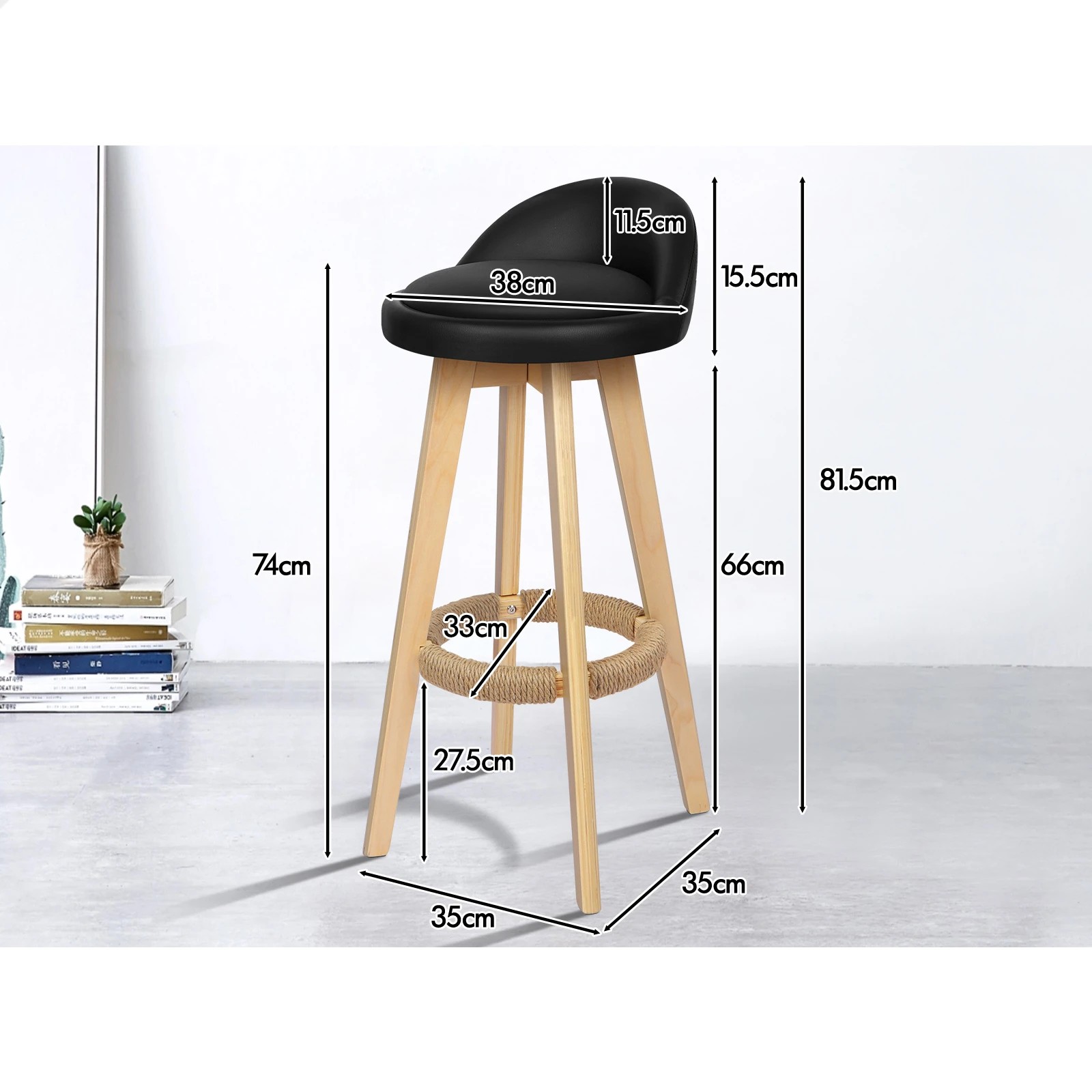 4 Alfordson 4x Kitchen Bar Stools Liam Wooden Swivel Bar Stool Chairs - Black, 4 of 10