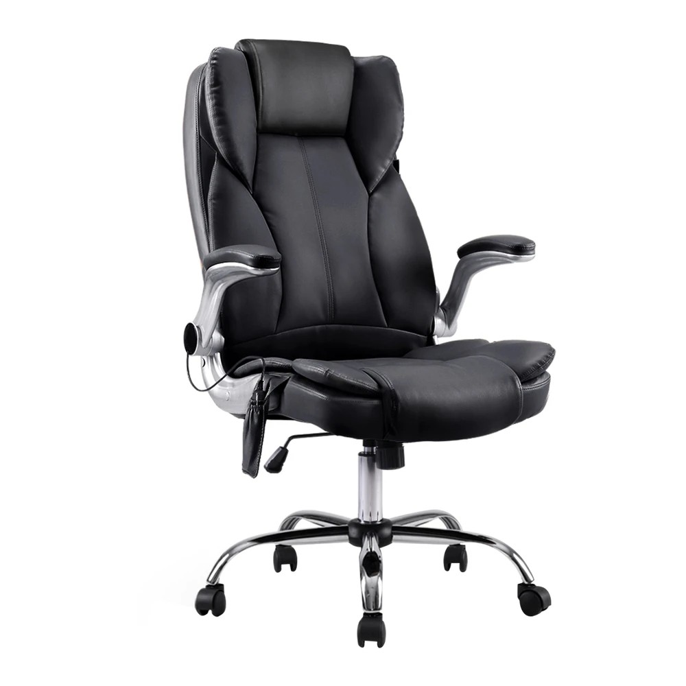 1 Artiss 8 Point Massage Office Chair PU Leather - Black, 1 of 8