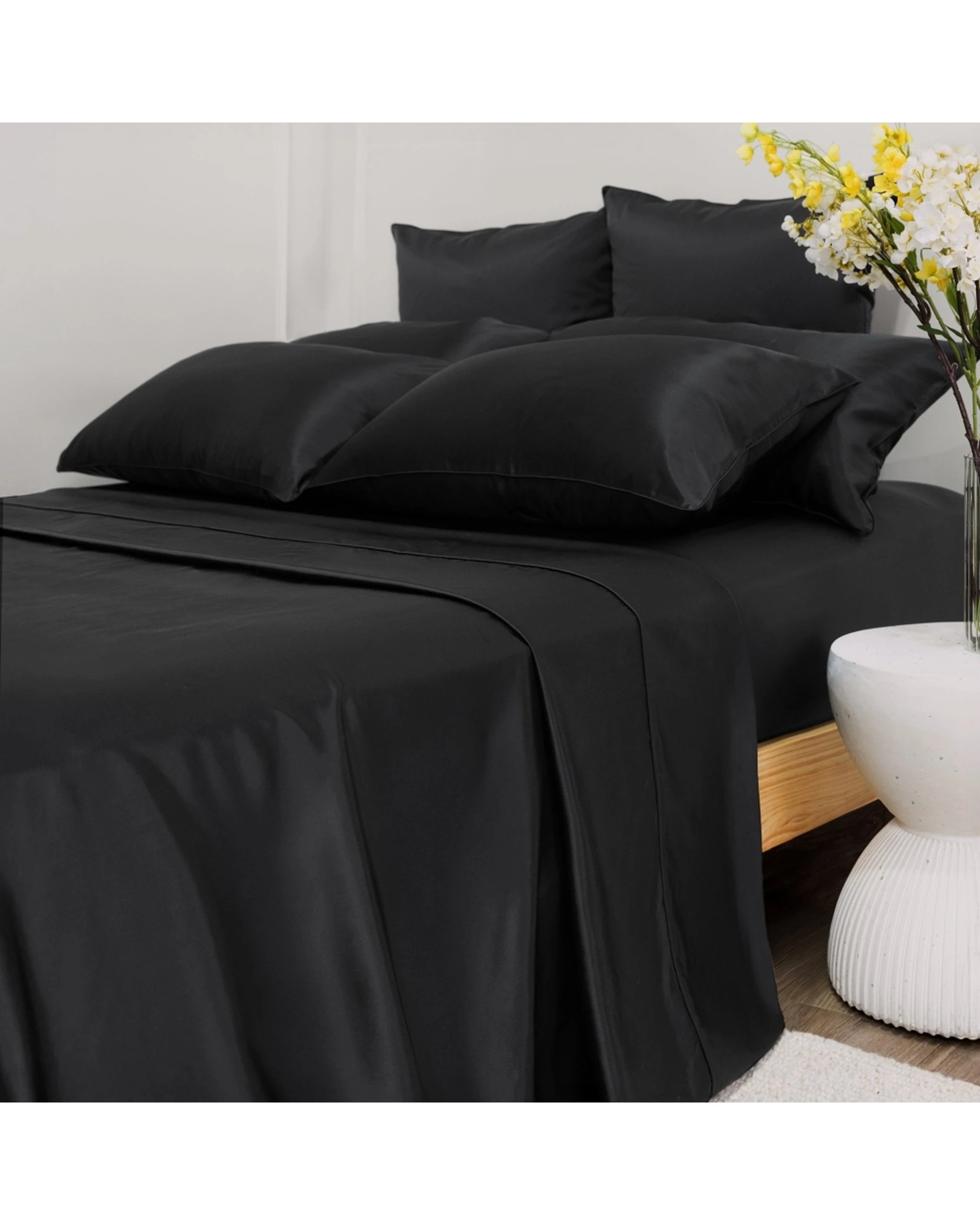 7 Bedding co Sheet Set 100% Mulberry Silk 22 Momme - King Single Bed - Black, 7 of 8