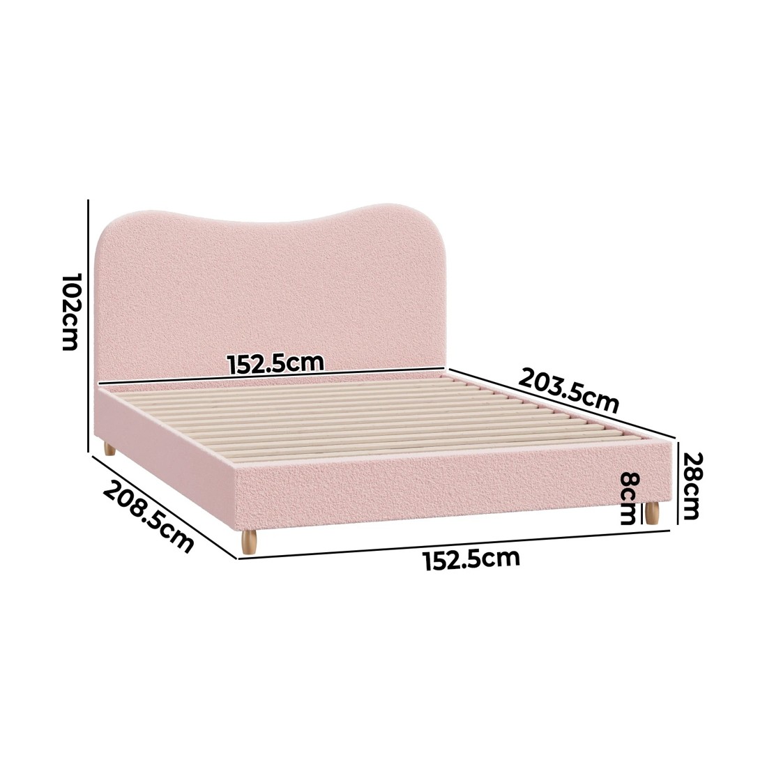 2 Oikiture Bed Frame Queen Size Boucle Cloud Shape Headboard - Pink, 2 of 9