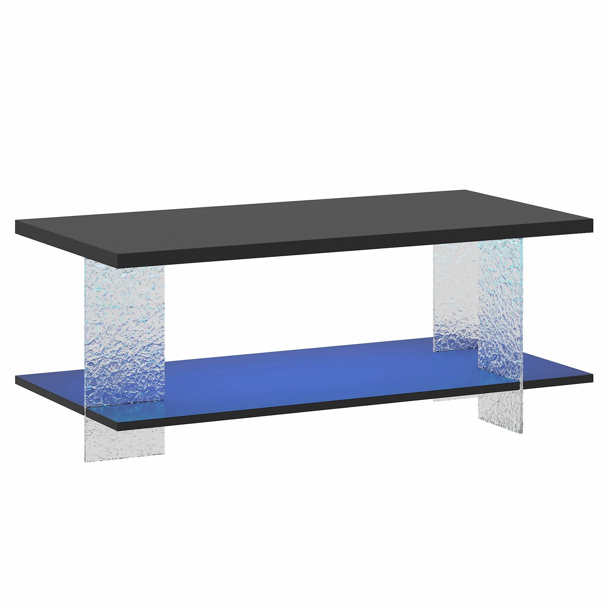 7 Advwin 95cm LED Coffee Table w/ Acrylic Frame & Open Display Shelf - Black, 7 of 8
