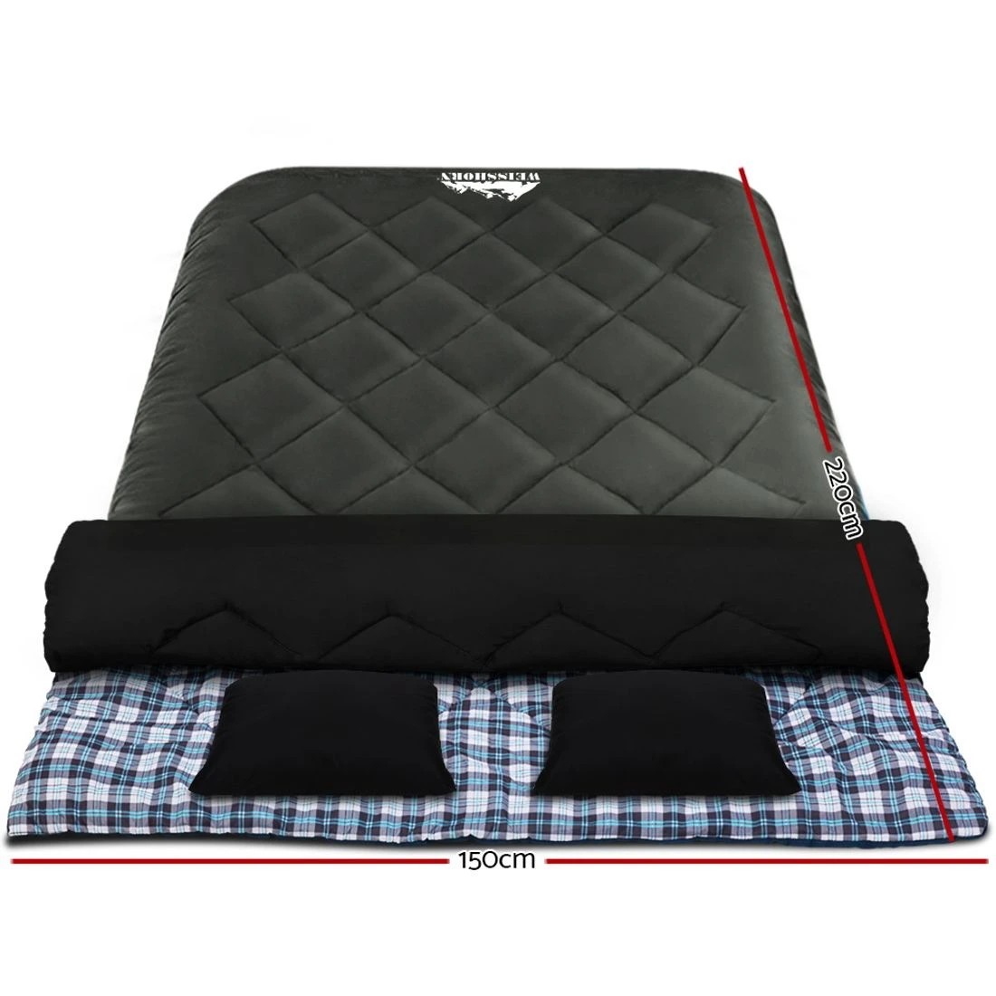 2 Weisshorn Sleeping Bag Double Pillow Thermal Camping Hiking Tent 10℃ - Grey, 2 of 6