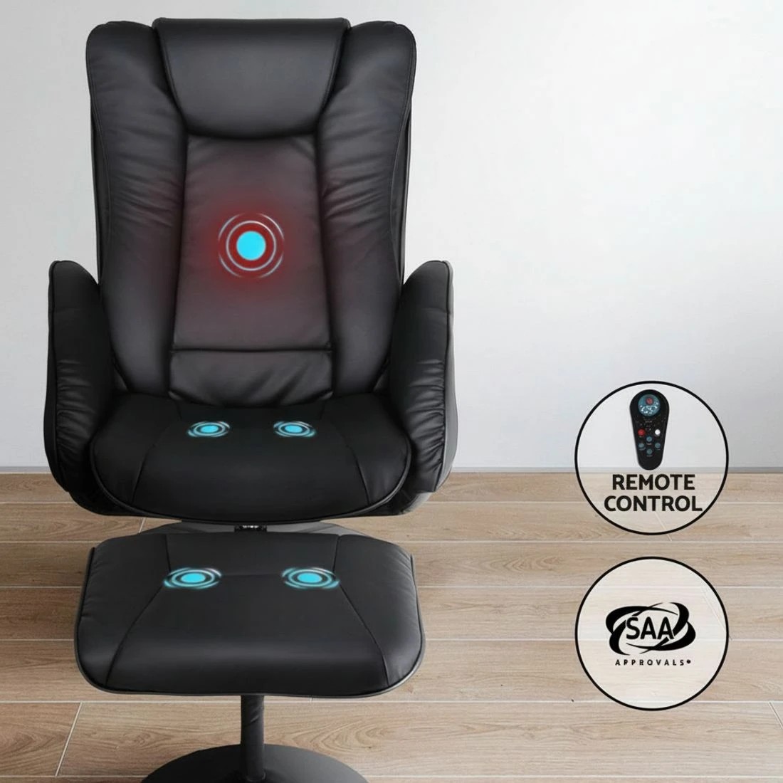 4 Artiss Recliner Chair Ottoman Heated Massage - Black, 4 of 5