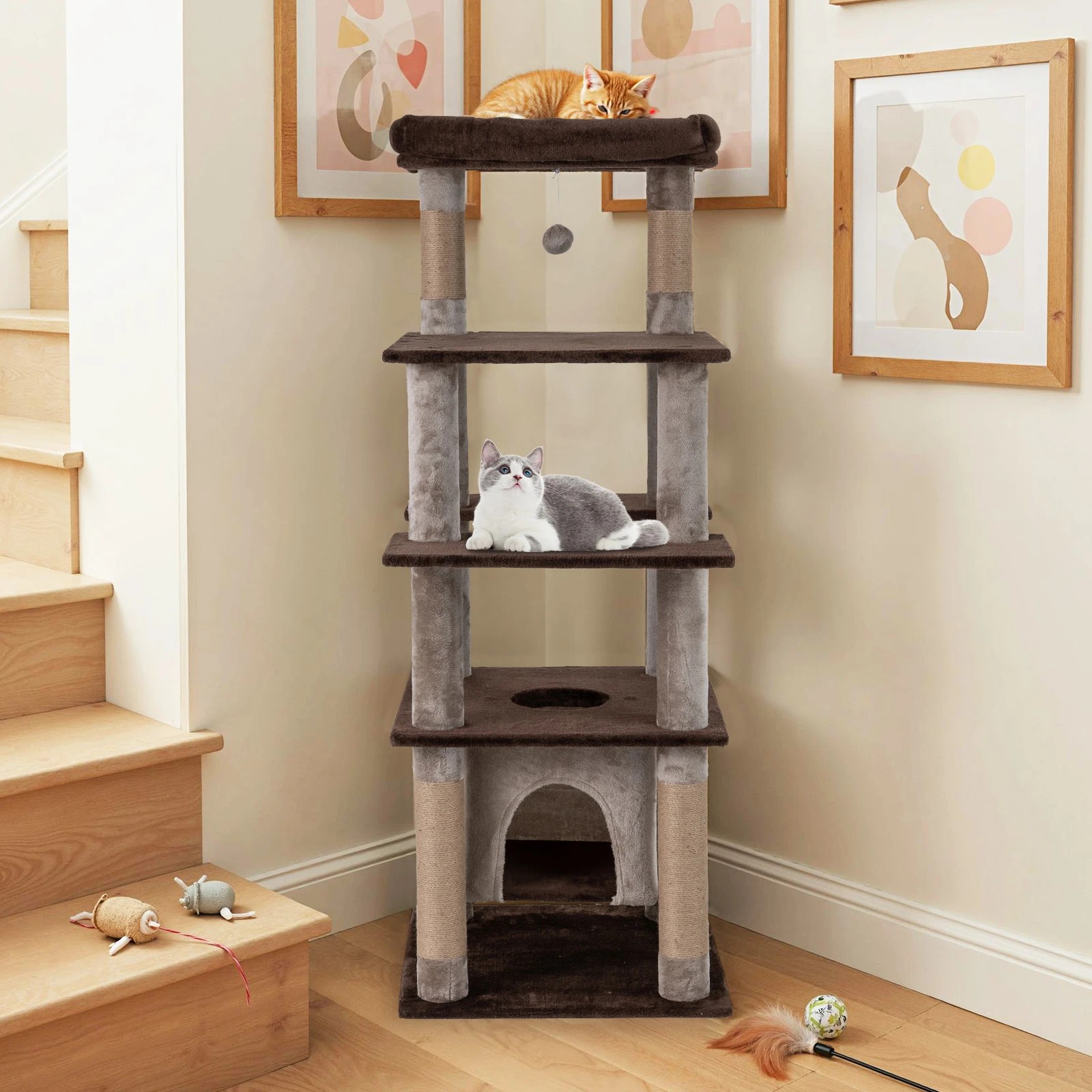 3 Costway 148cm Cat Tree w/Swaying Aerial Condo Indoor Cat Tower, 3 of 7