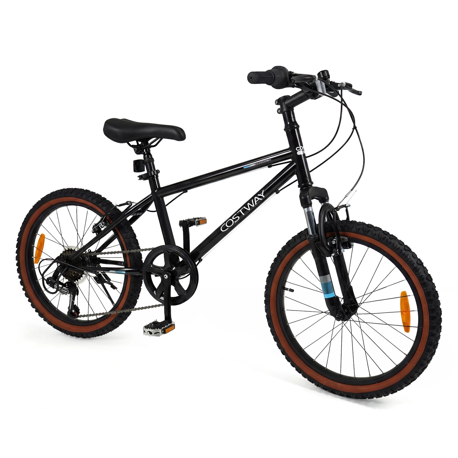 1 Costway 50cm Teens Mountain Bike 6-Speed Outdoor Bicycle w/Suspension Fork & Adjustable Seat - Black, 1 of 2