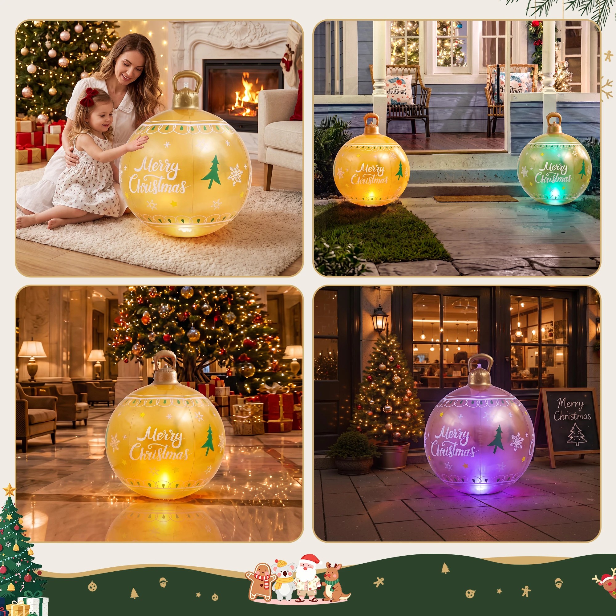 3 Jingle Jollys Christmas Inflatable Ball 60cm Led Illuminated Xmas Decoration Durable Space Saving Modern Decor - Gold, 3 of 7